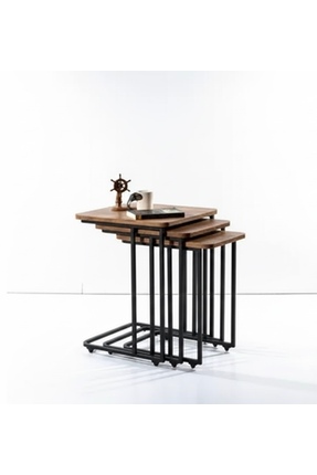 Markasız ucuz Ahşap 3’lü Tekerlekli Zigon Sehpa Seti – Metal Ayaklı – Modern ...