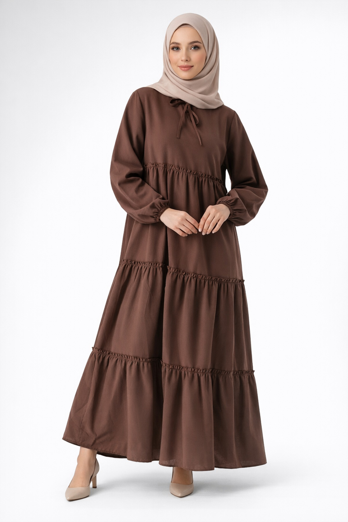 HAKKE  Kadın Yaka Bağcıklı Tesettür Elbise - Görsel 2