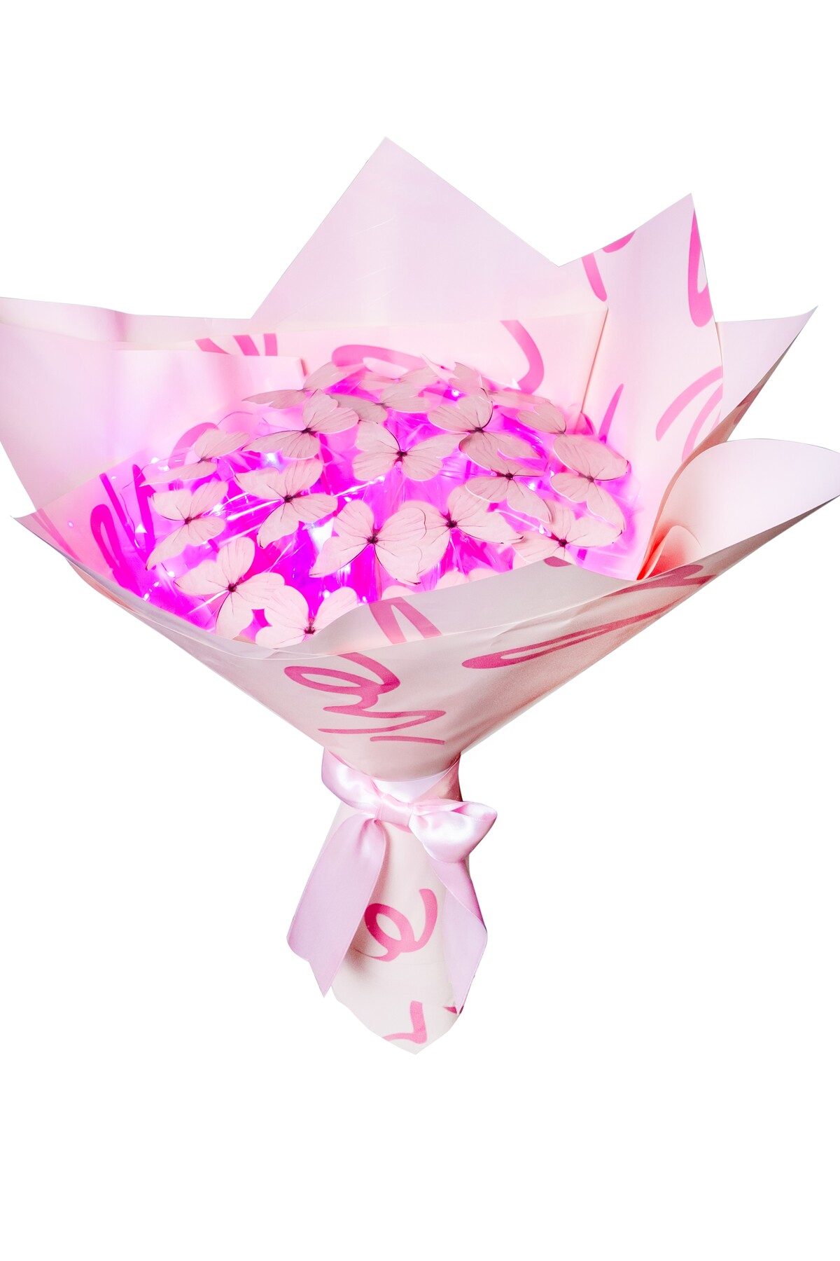 Tosbiş Led Işıklı Pembe Kelebek Buketi Sevgiliye Hediye Doğum Anneler Günü Yapay Çiçek Solmayan Anneye Love