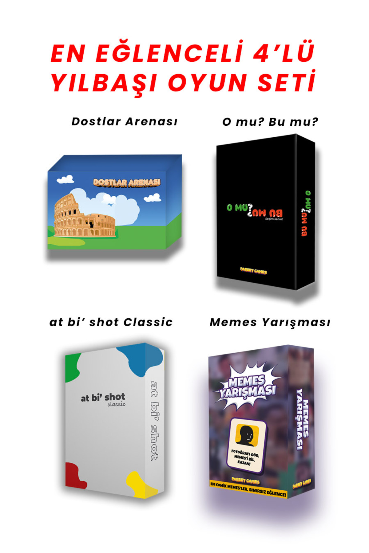 PG Pabsey Games Yılbaşı Oyun Seti - at bi' shot | Memes Yarışması | Dostlar Arenası | O mu Bu mu| Kart & Kutu Oyunu
