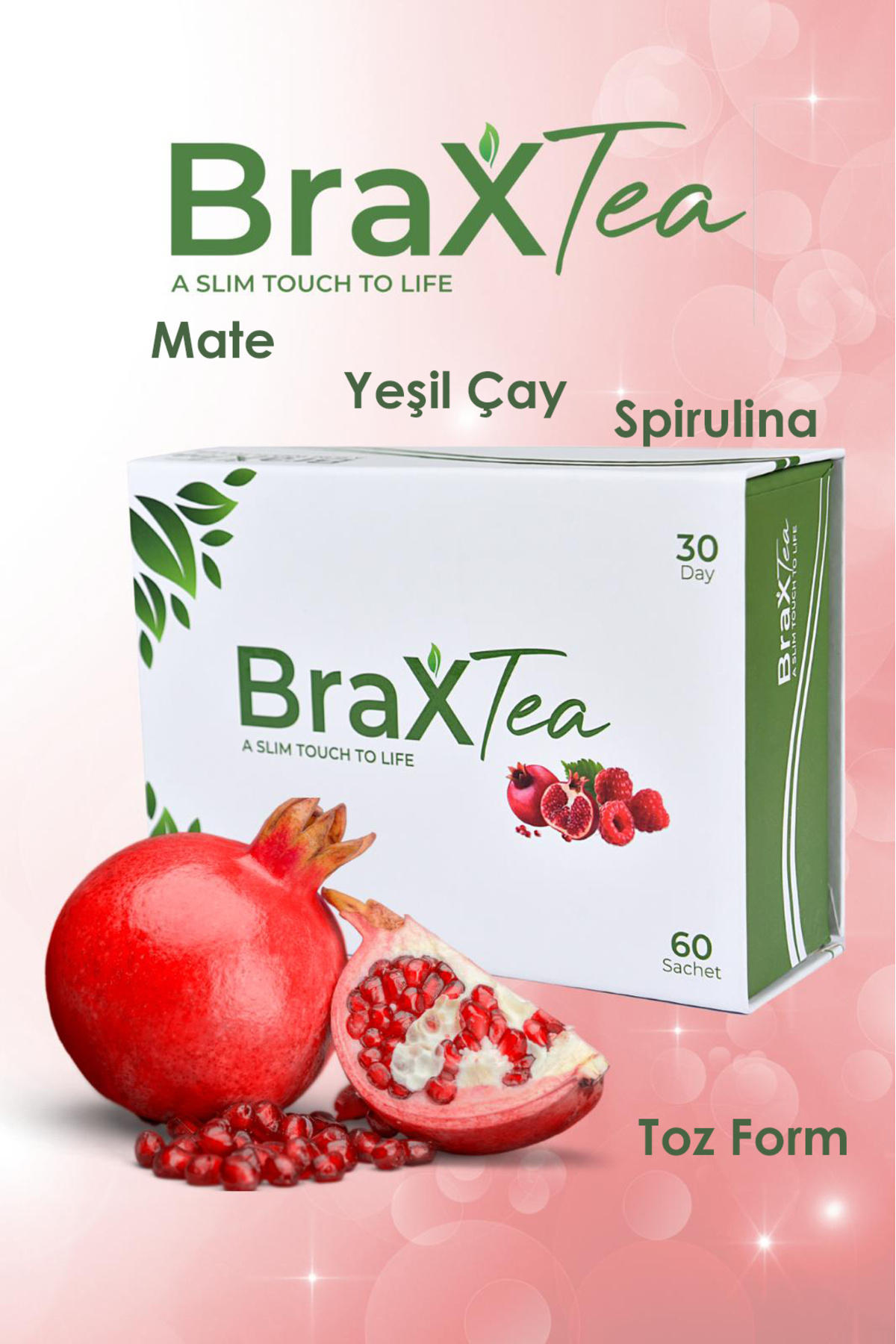 Brax Mate Spirulina Yeşil Çay Toz Form Bitkisel Çay – 30 Günlük 60’lı