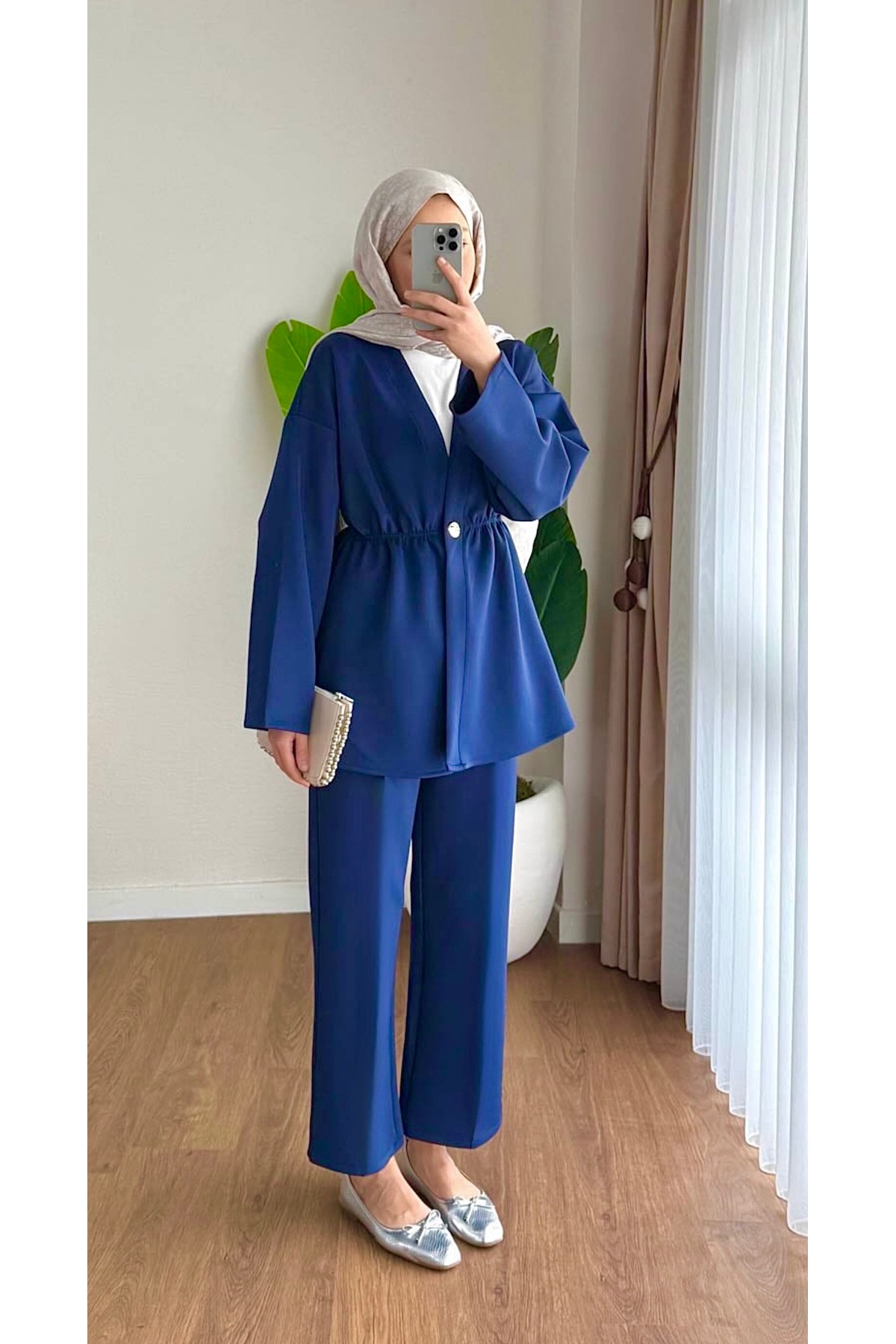 AKIZER Scuba Kumaş Kadın İkili Alt Üst Tesettür Takım