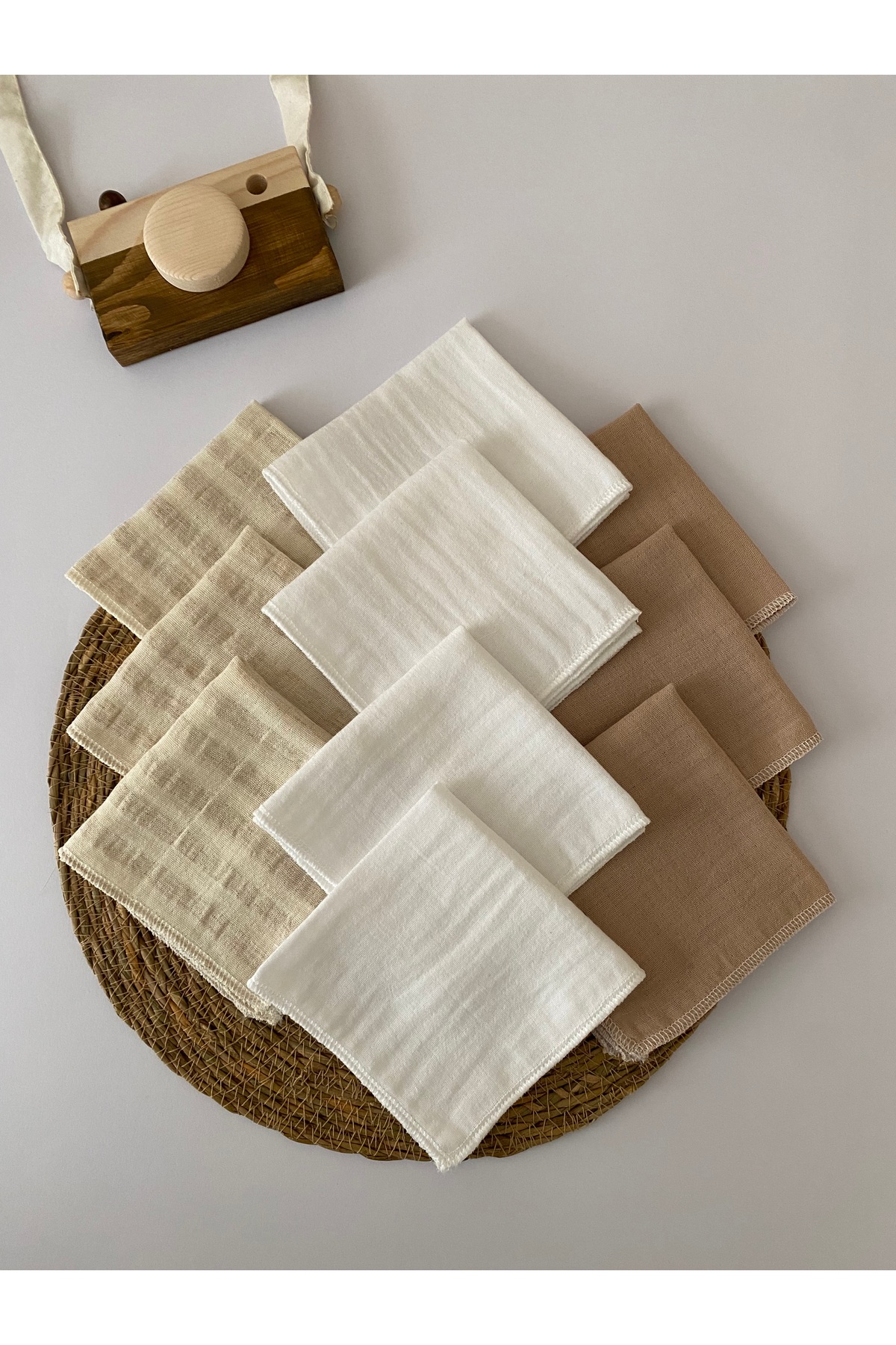 GLORY BABY 10'lu Müslin Bebek Ağız Mendili %100 Pamuk Camel Çizgili 25x25 Cm