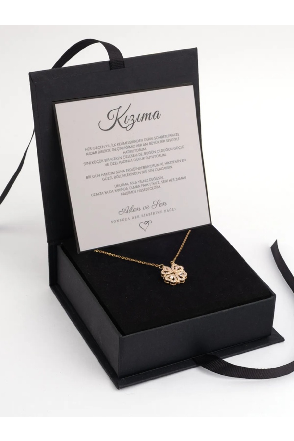 Myla "Kızıma" Yonca Çelik Kolye Anlamlı Not ve Hediye Kutusuyla