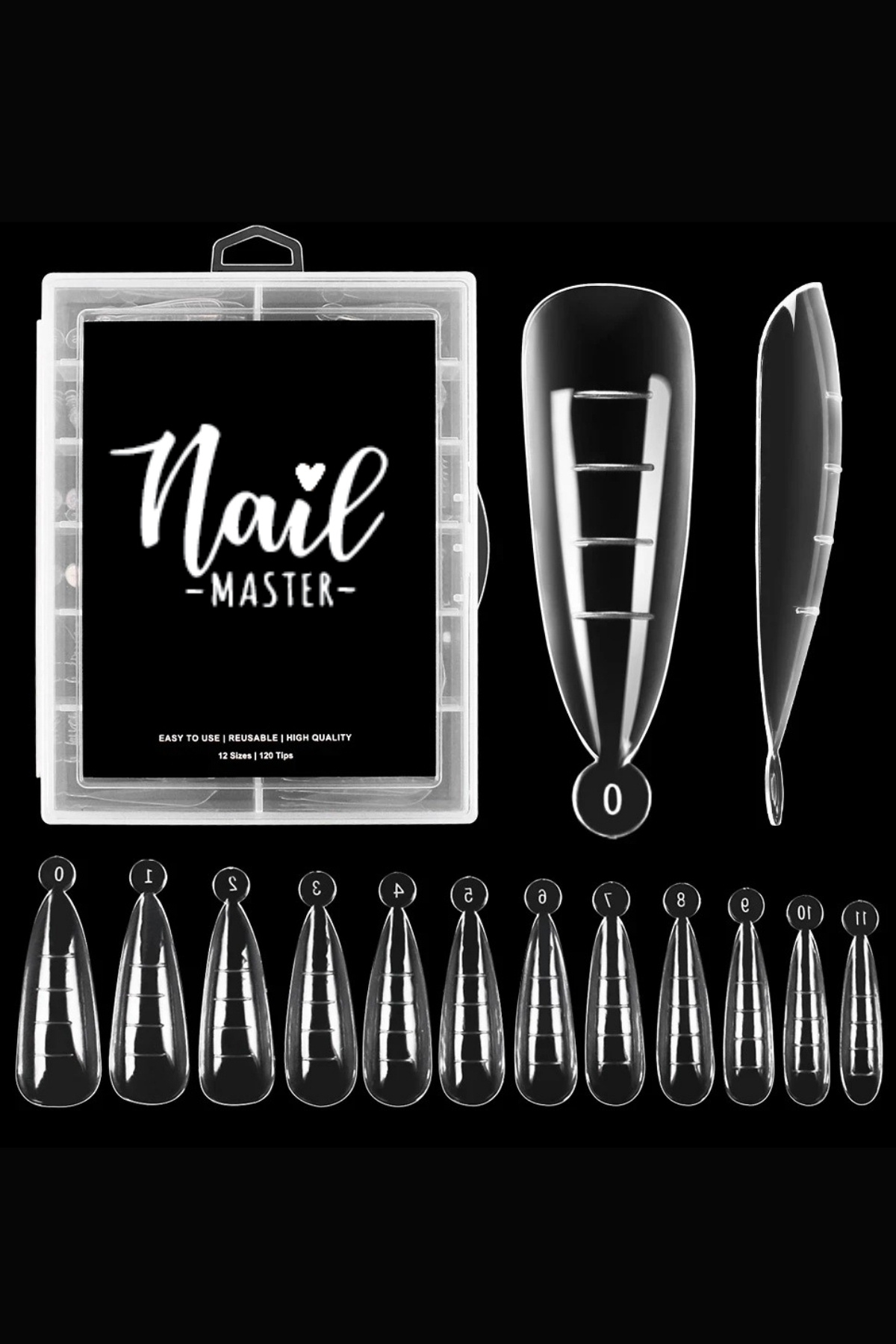 Nail Master 12 Farklı Boy 120 Adet Stiletto Poly Jel Kalıp Tips Polijel 120'Lİ