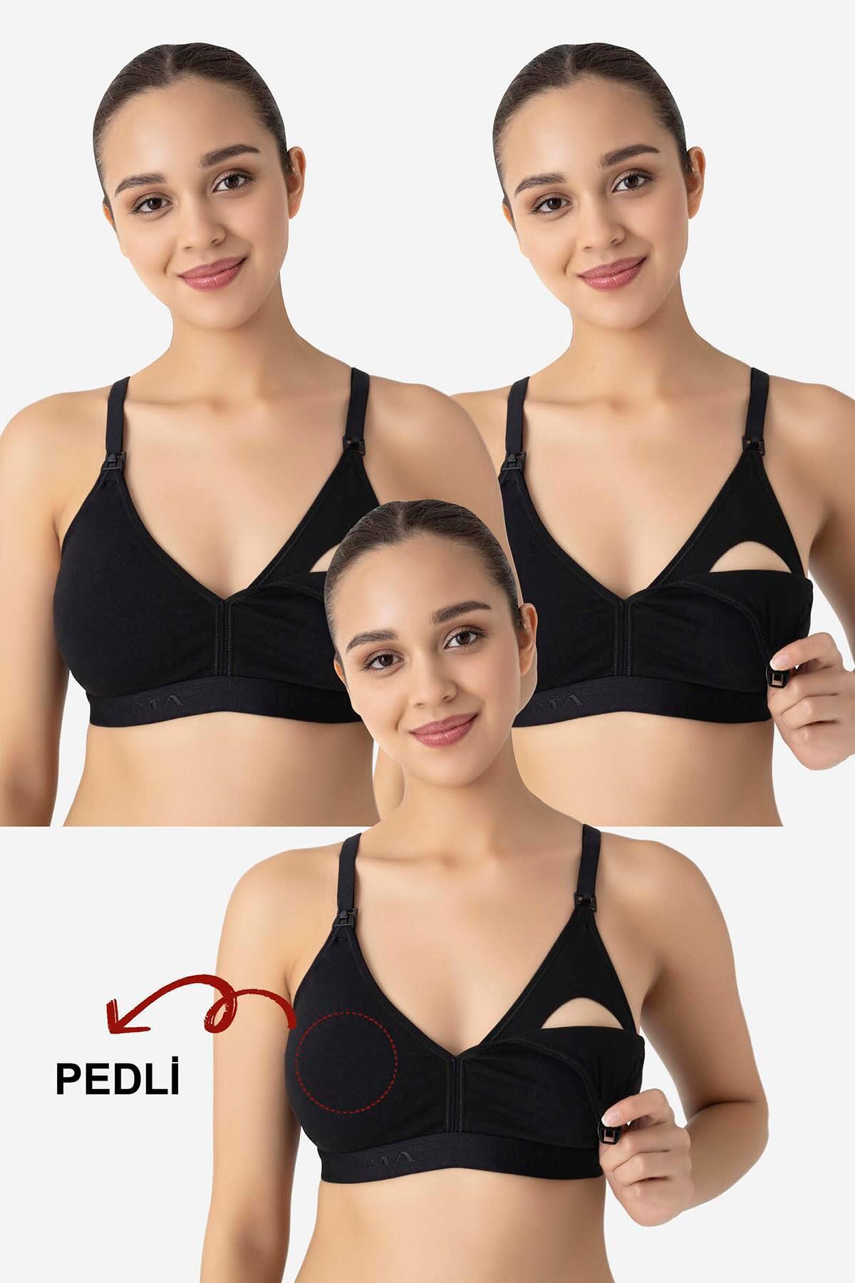 Arma Yıldız Çıkarılabilir Pedli Emzirme Sütyeni 3'lü Set Siyah Pamuklu Göğüs Ucu Belli Etmez