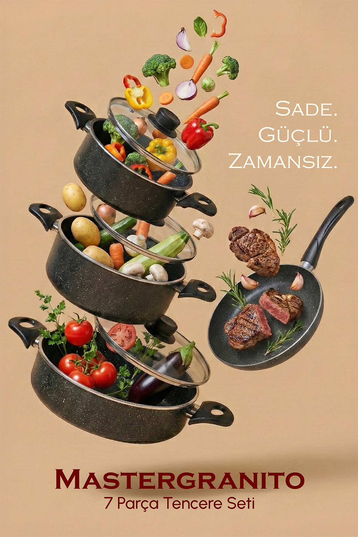 Perotti MasterGranito Black 7 Parça Tencere ve Tava Seti