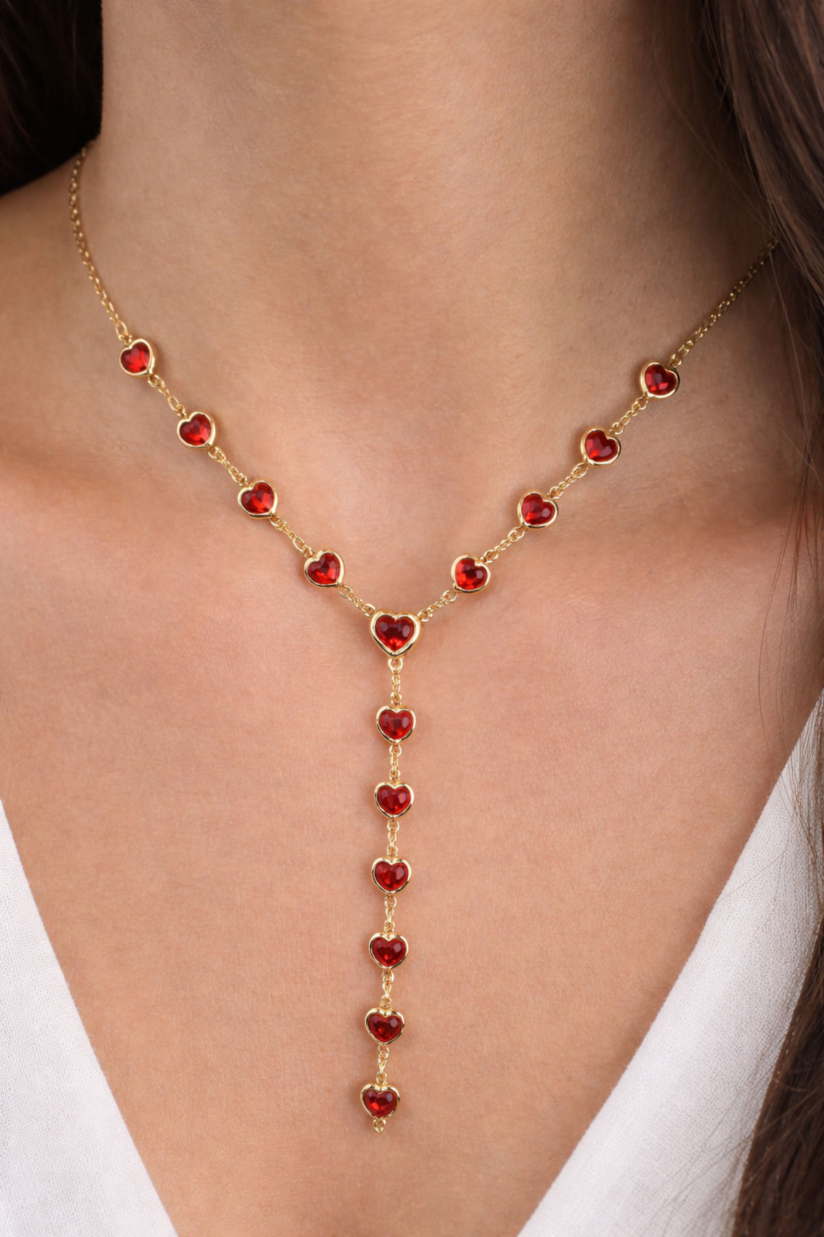 Women's Gold Color Custom Design Y Model Necklace with Zircon Gemstone
