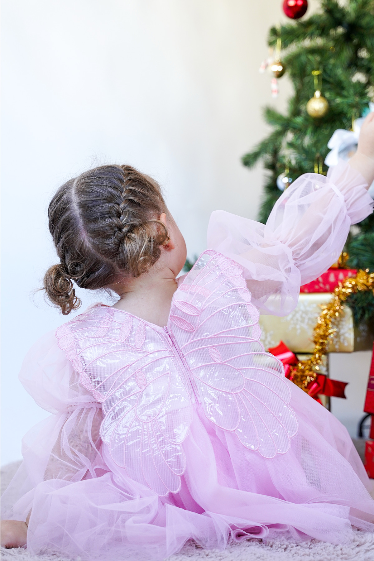 ALYRA Kız Bebek Çocuk Uzun Kollu Kanatlı Doğum Günü Parti Düğün Özel Gün Tüllü Tütü Astarlı Prenses Elbise fotoğrafı 3 (önizleme)