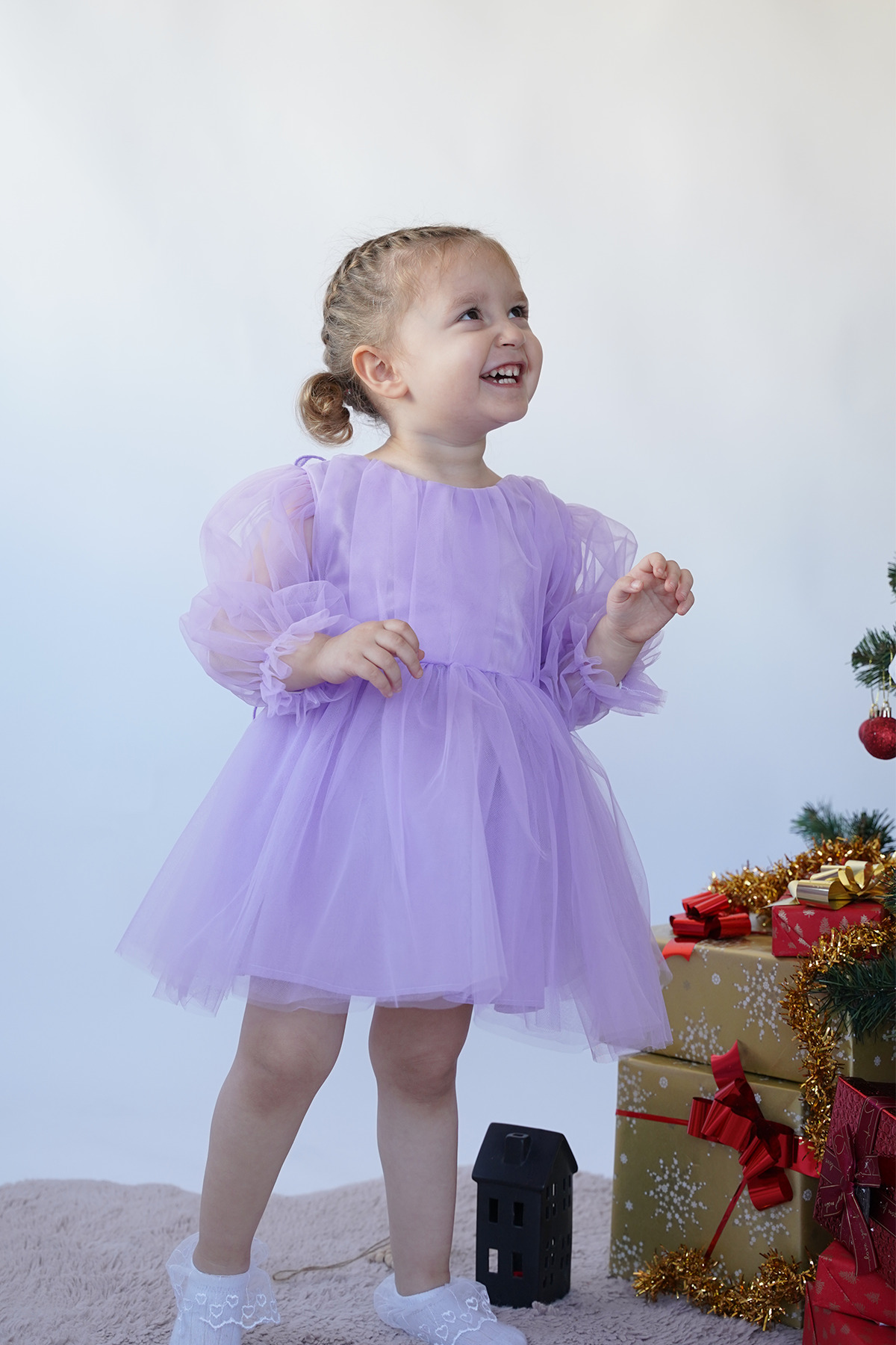 ALYRA Kız Bebek Çocuk Uzun Kollu Kanatlı Doğum Günü Parti Düğün Özel Gün Tüllü Tütü Astarlı Prenses Elbise fotoğrafı 2 (önizleme)