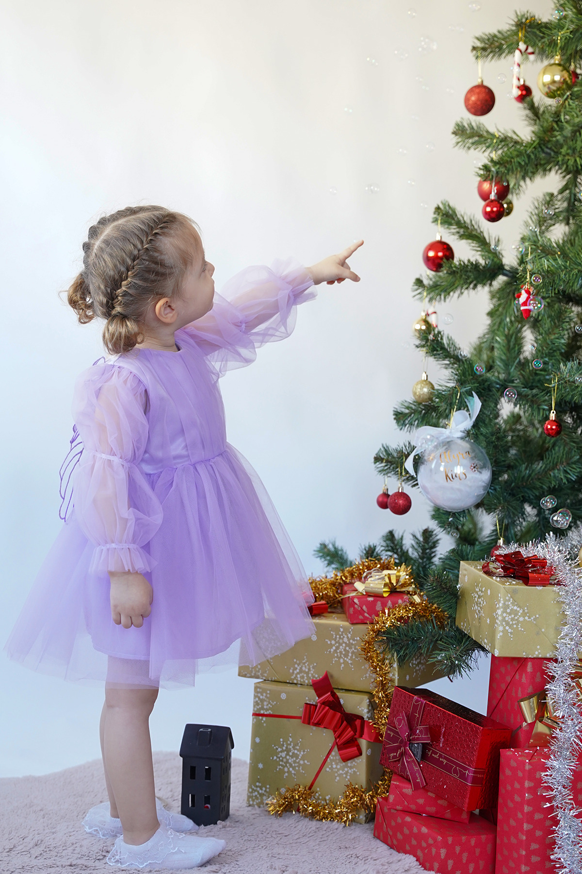 ALYRA Kız Bebek Çocuk Uzun Kollu Kanatlı Doğum Günü Parti Düğün Özel Gün Tüllü Tütü Astarlı Prenses Elbise fotoğrafı 4 (önizleme)