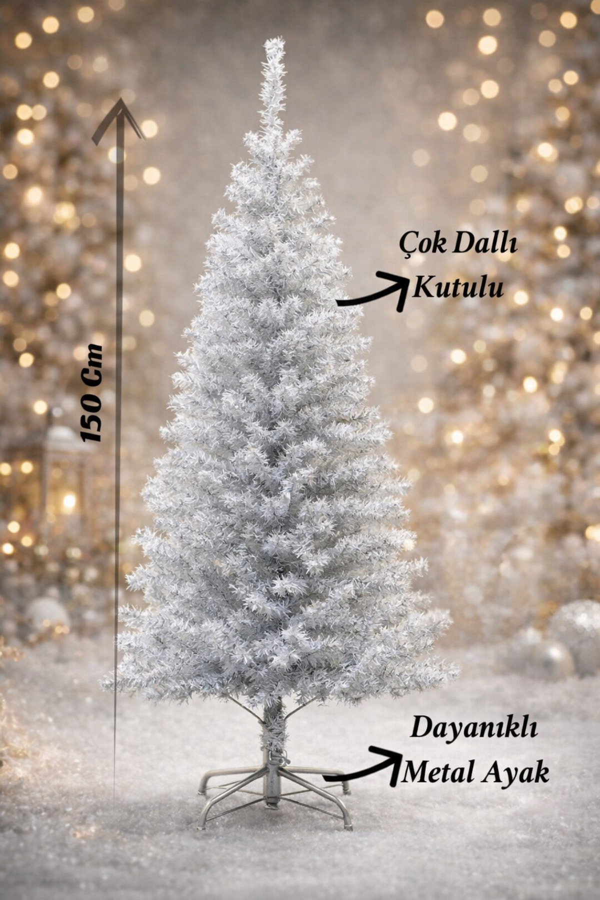 CHANCE GİFT 150 Cm Beyaz Yılbaşı Ağacı Sık ve Çok Dallı Metal Ayaklı Yapay Çam Ağacı Yeni Yıl Dekorasyonu