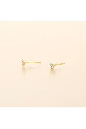 GOLDKUPE 14 Ayar Altın Üç Taşlı Küpe 0,55 gr