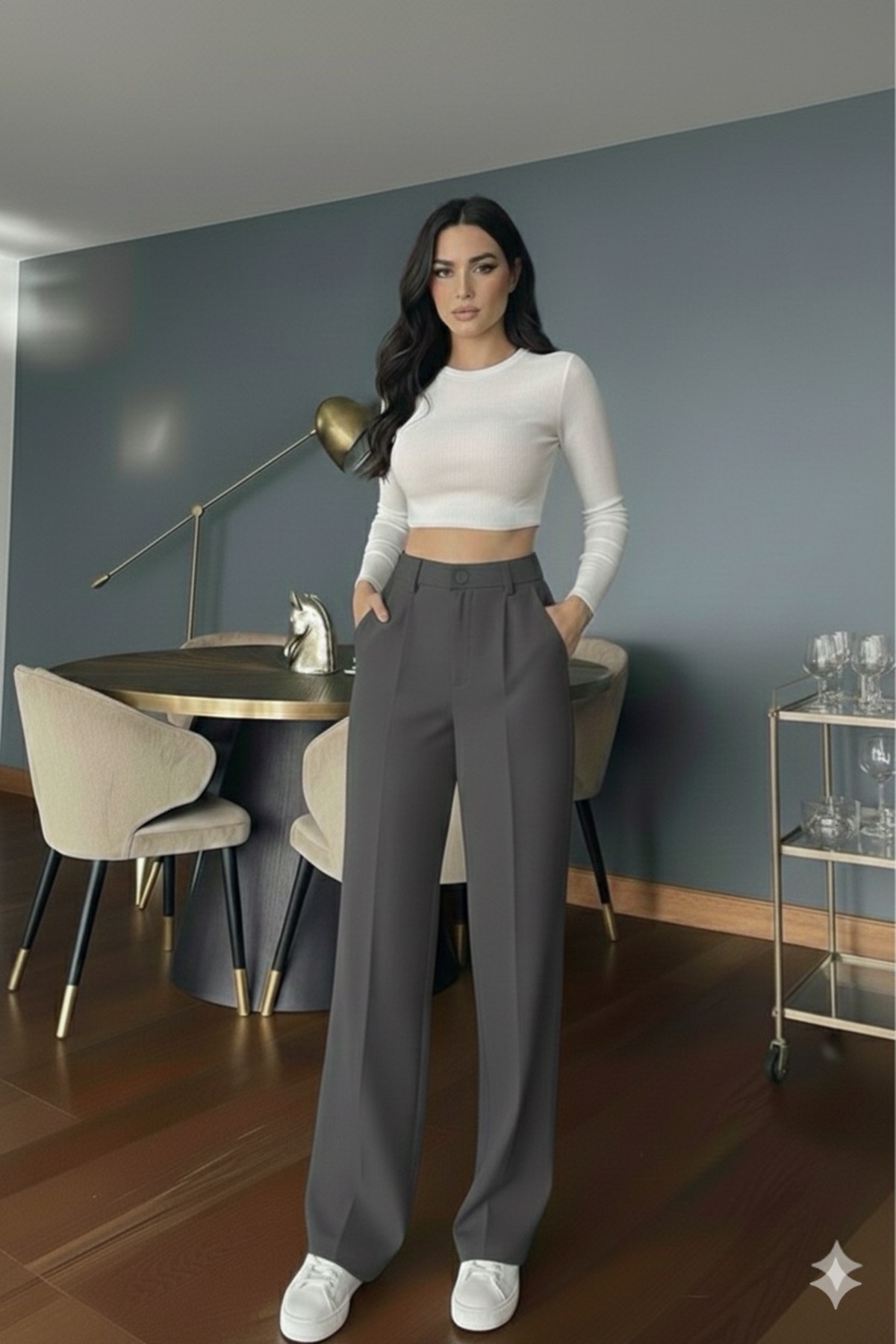 Marina Trend Women's Black High Waist Palazzo Pants Pleated Button Detailed L...