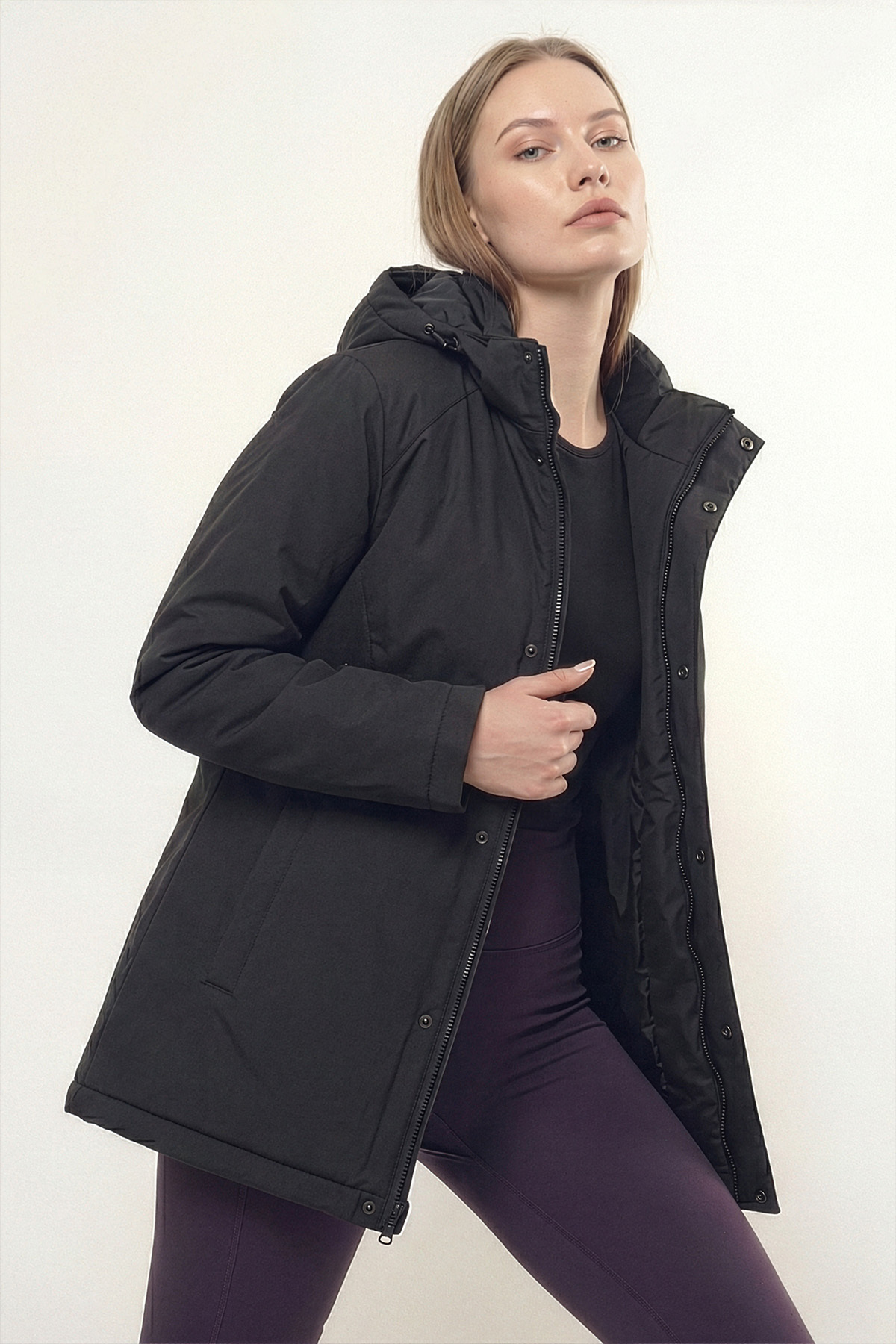 D1fference  Kadın Kışlık Parka Sıcak Tutan Dolgu Kalın İç Astarlı Su İtici Rüzgar Geçirmez Kapüşonlu Parka Mont - Görsel 3