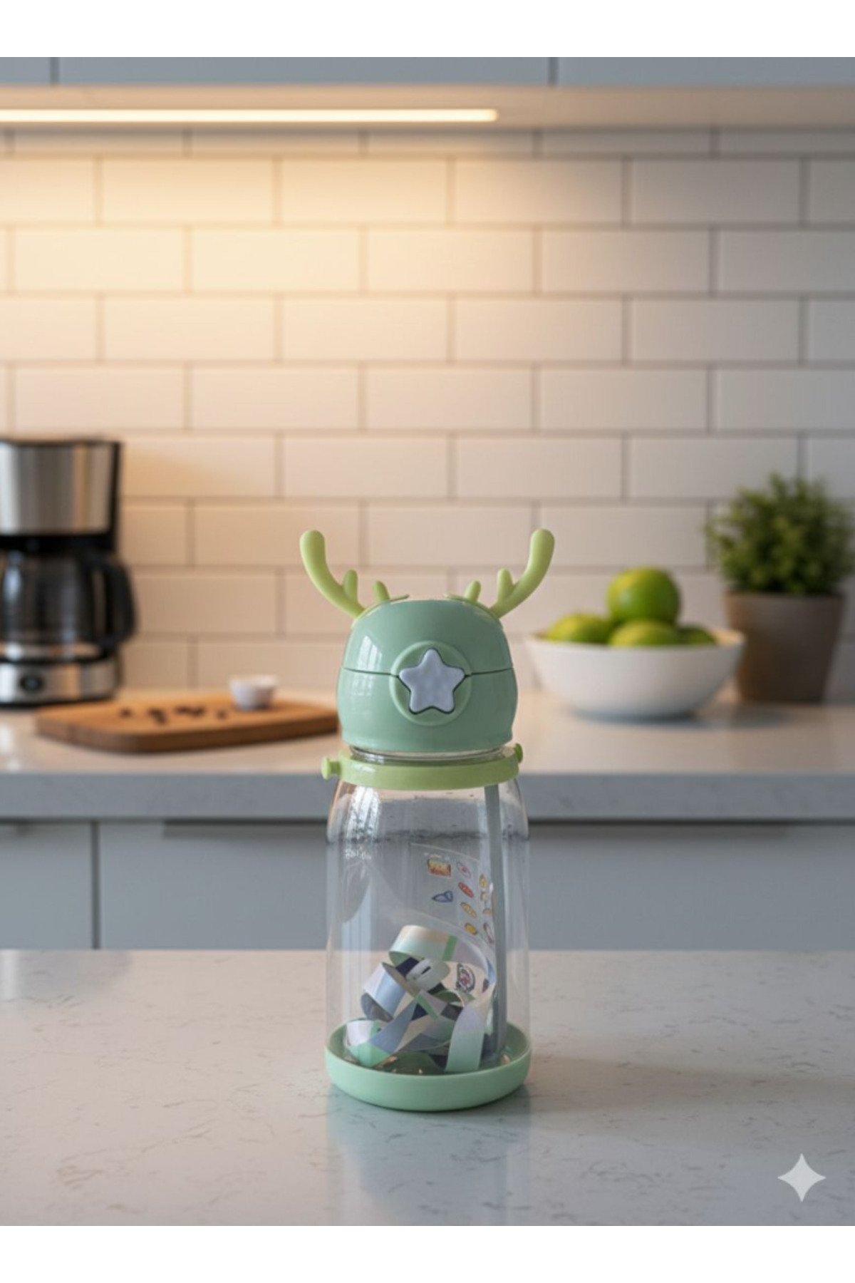 AYGÖREN HOME Geyikli Çocuk Suluğu Su Matarası Bpa Içermez Okul Suluğu Taşıma Pipetli Kayışlı Damlatmaz 500 Ml