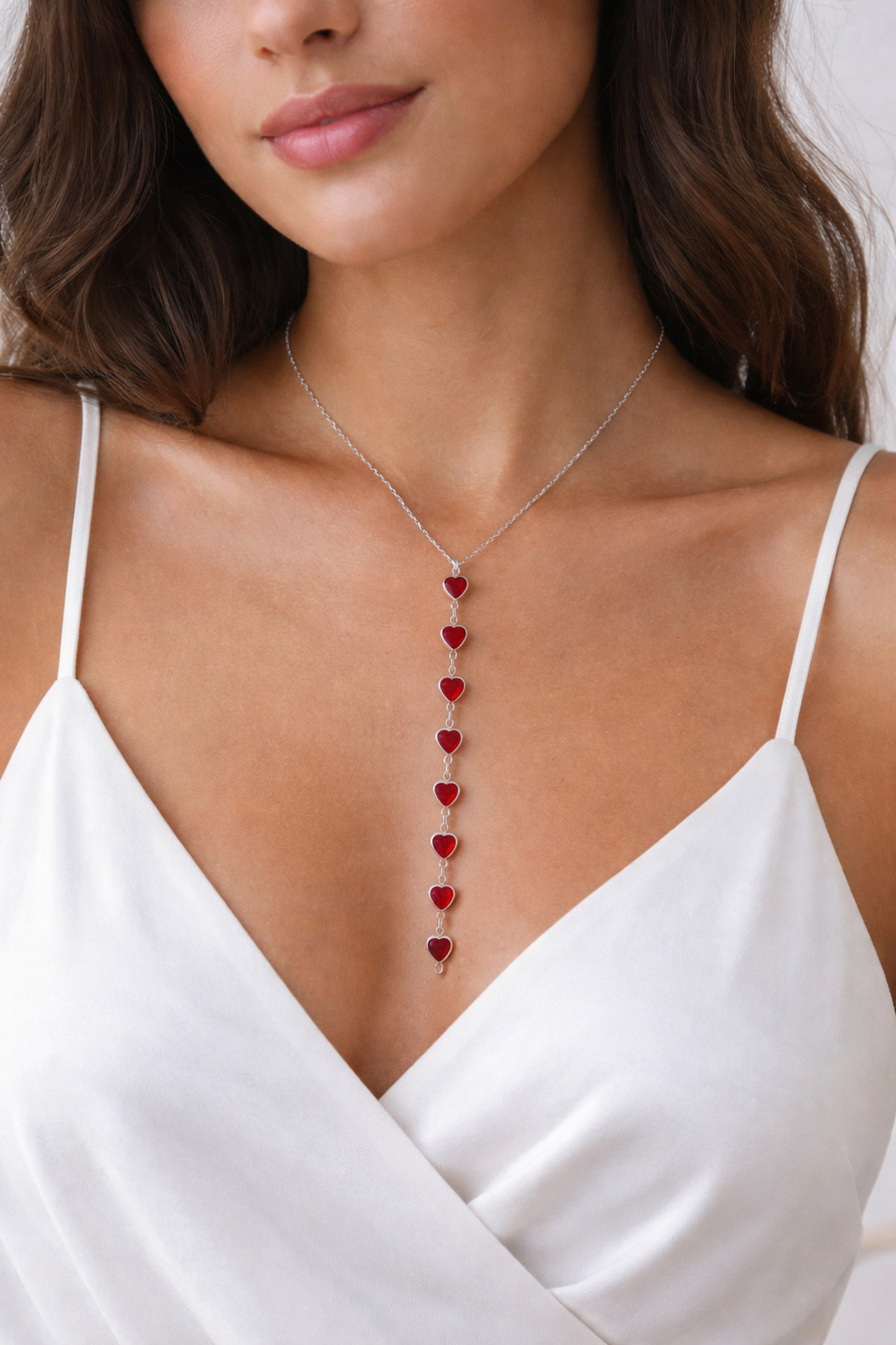 Women's Silver Heart Custom Design Y Model Necklace 45cm