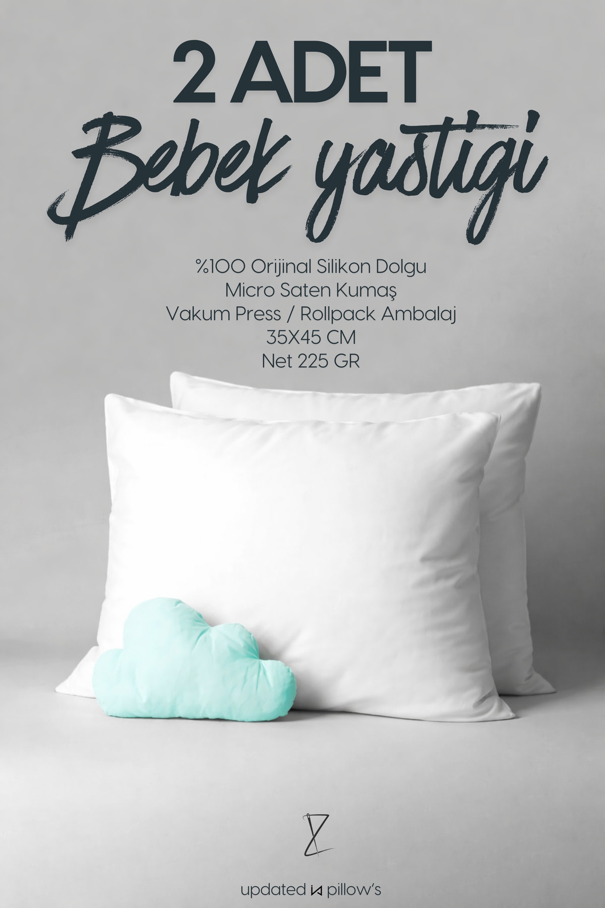 2 Pieces Cotton Baby Pillow with 100% Silicone Filling 35x45 250gr - Premium Quality Baby Pillow