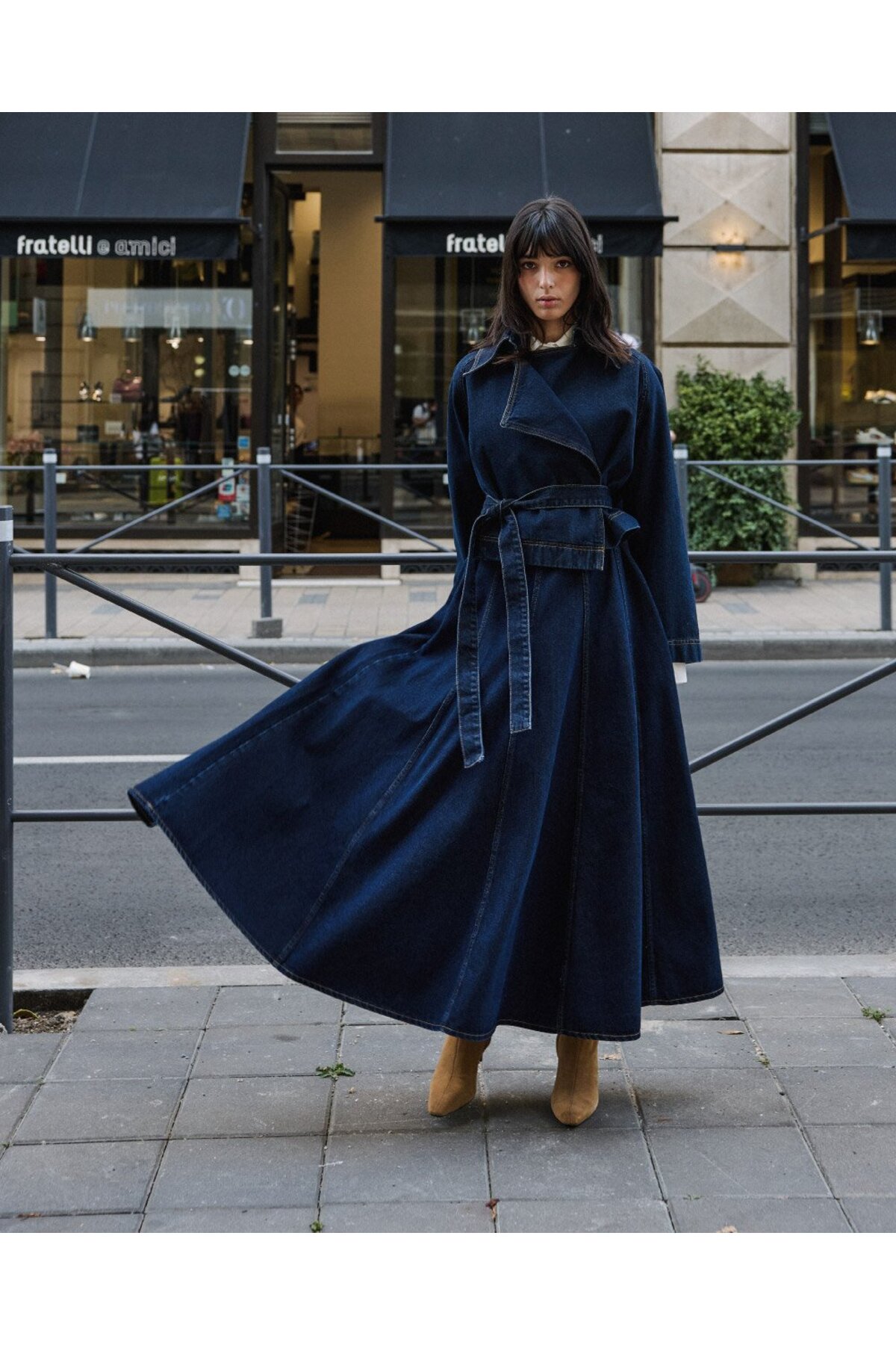 Aybikestil Kuplu Uzun Volanlı Jean Etek Lacivert