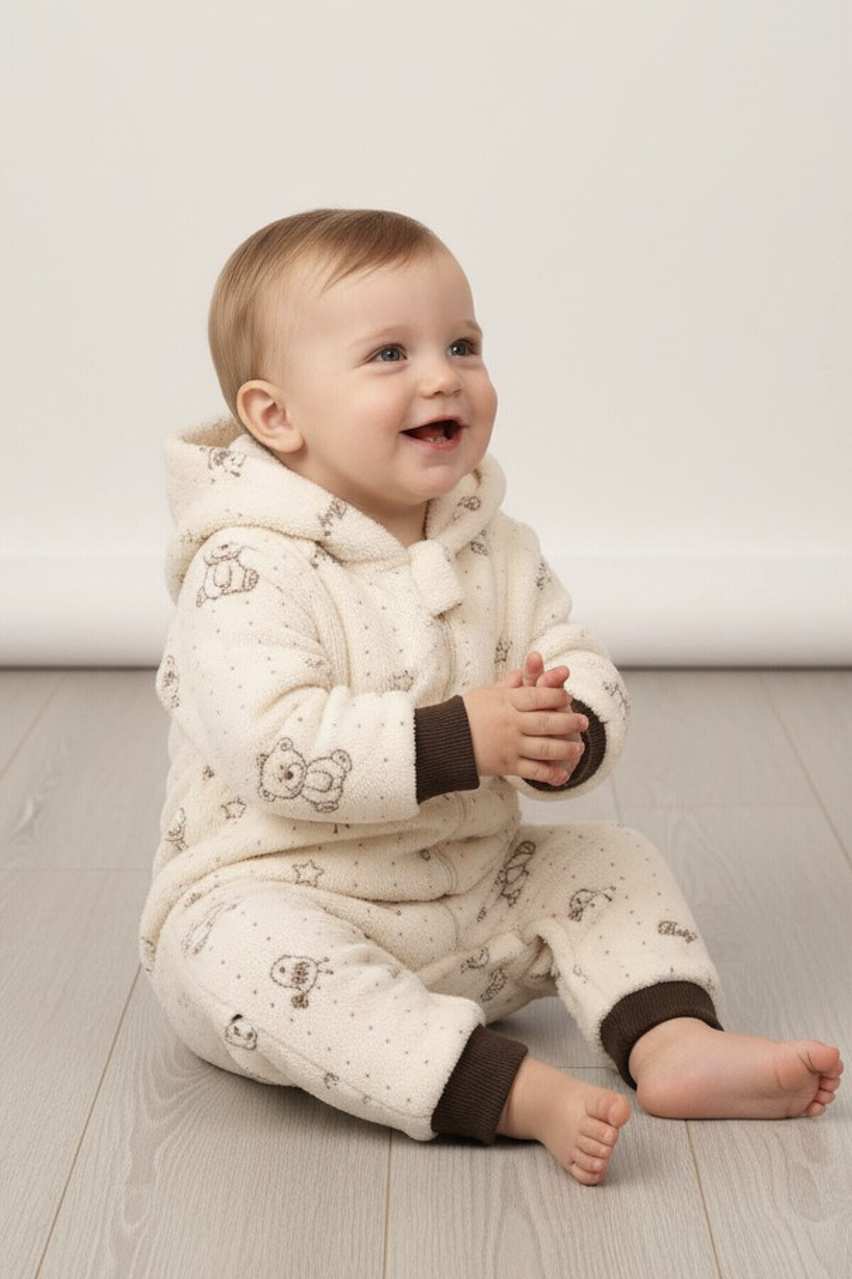 Mamman's Kışlık, Kalın Peluş, Kapüşonlu, Fermuarlı Erkek Bebek Tulumu, Welsoft Kumaş fotoğrafı 2 (önizleme)