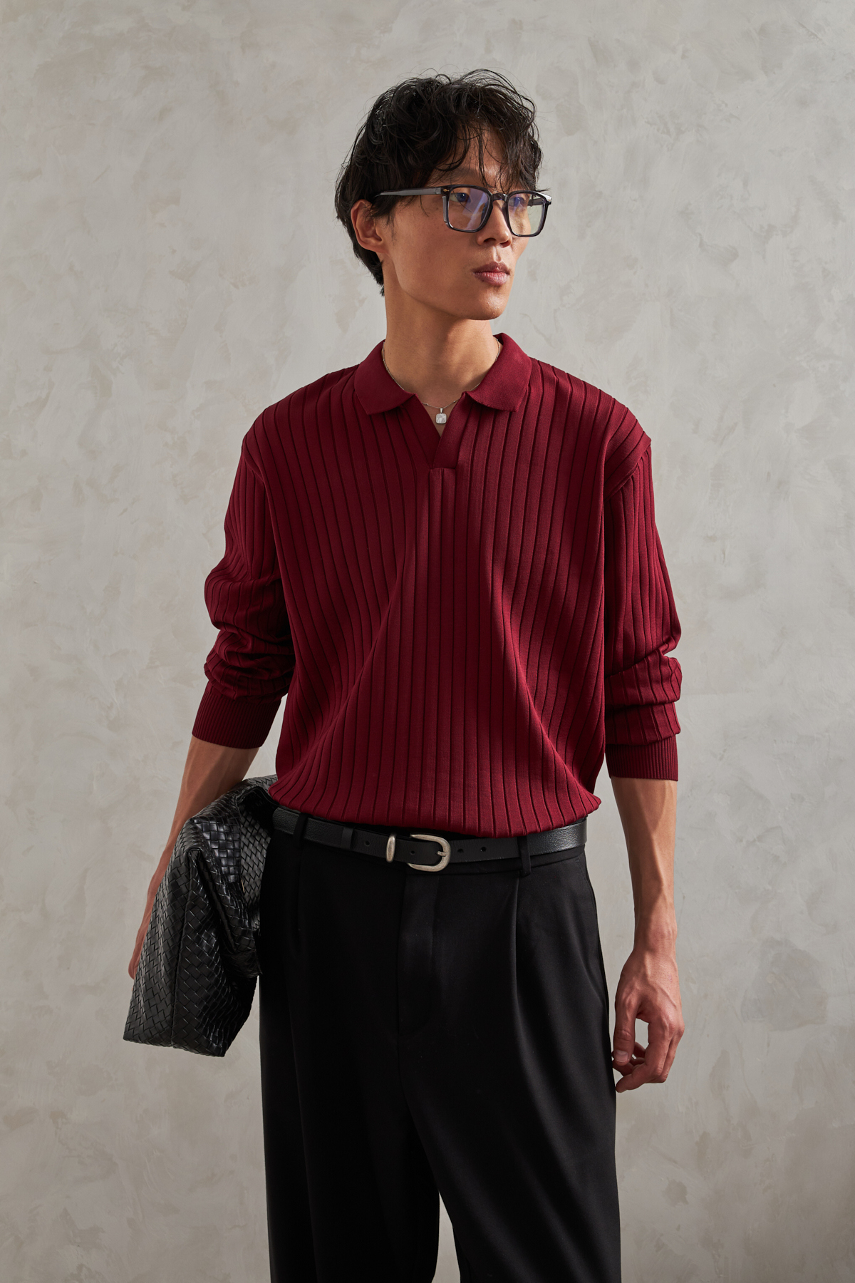 HYMAN  Erkek Polo Yaka Fitilli Oversize Triko Kazak - Görsel 3