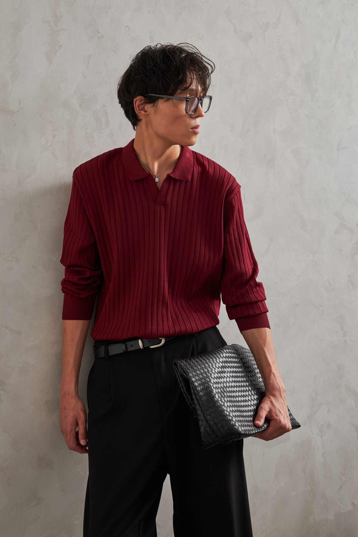 HYMAN  Erkek Polo Yaka Fitilli Oversize Triko Kazak - Görsel 4