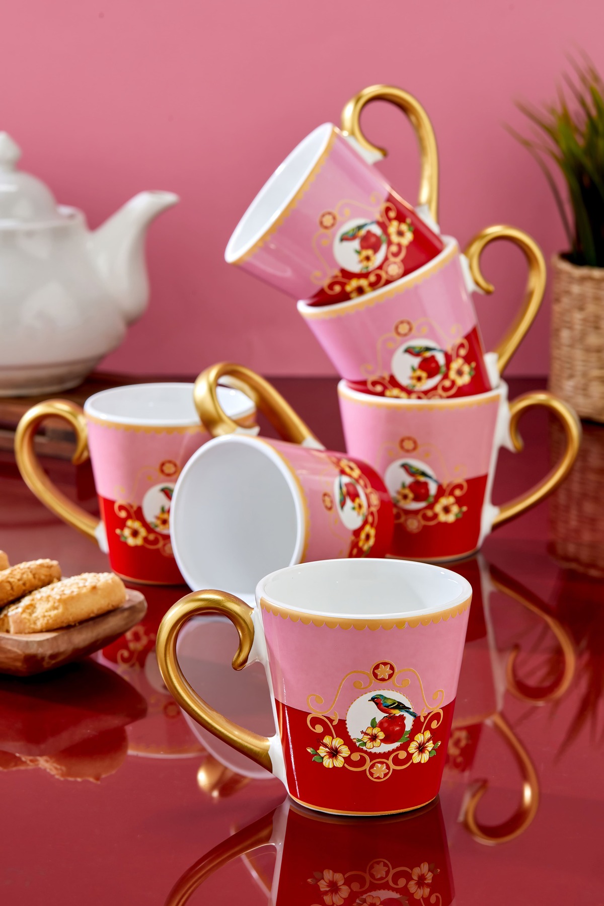 Carmen Soft 4 Kişilik Lüks Soho Pink Bird Kupa Seti