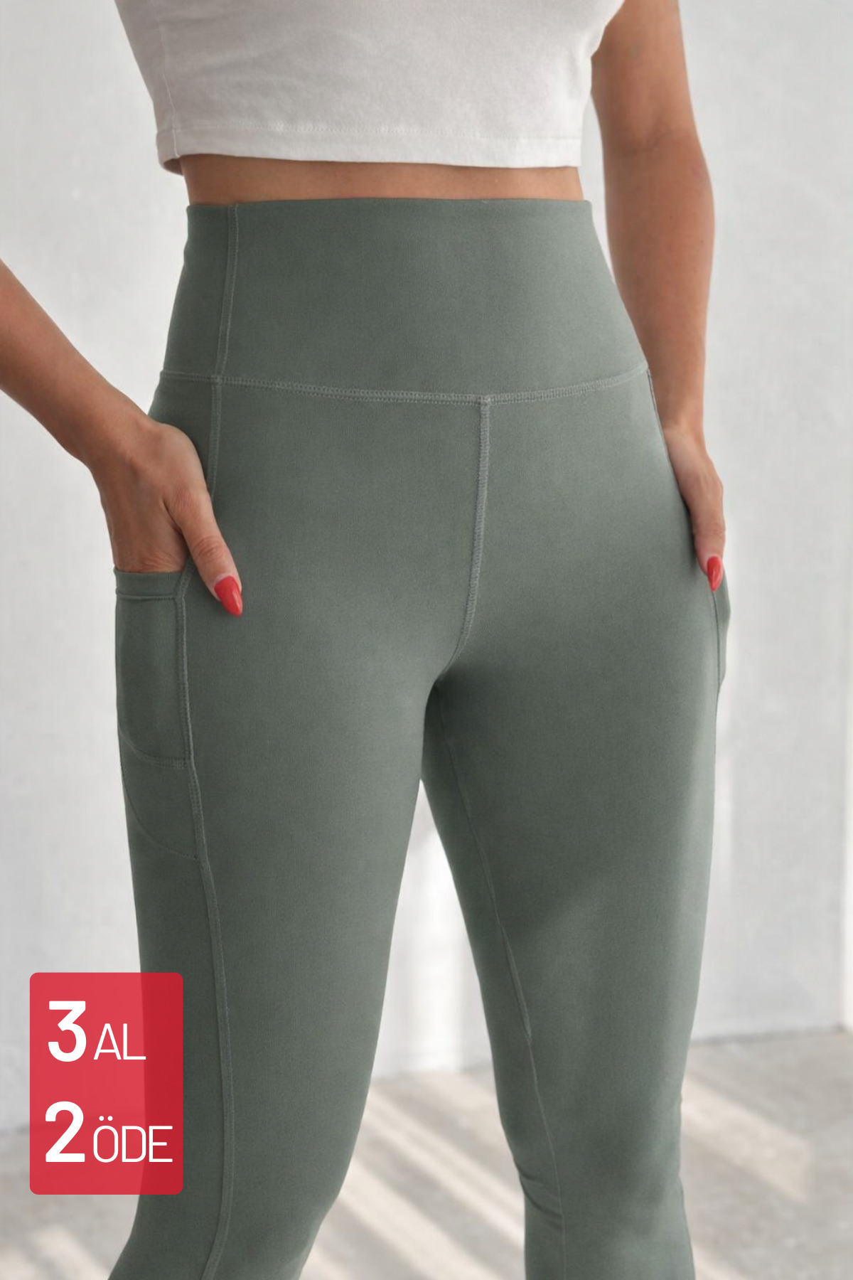 Haute Women's High Waist Wrap Double Pockets Leggings Fitness Leggings 1092
