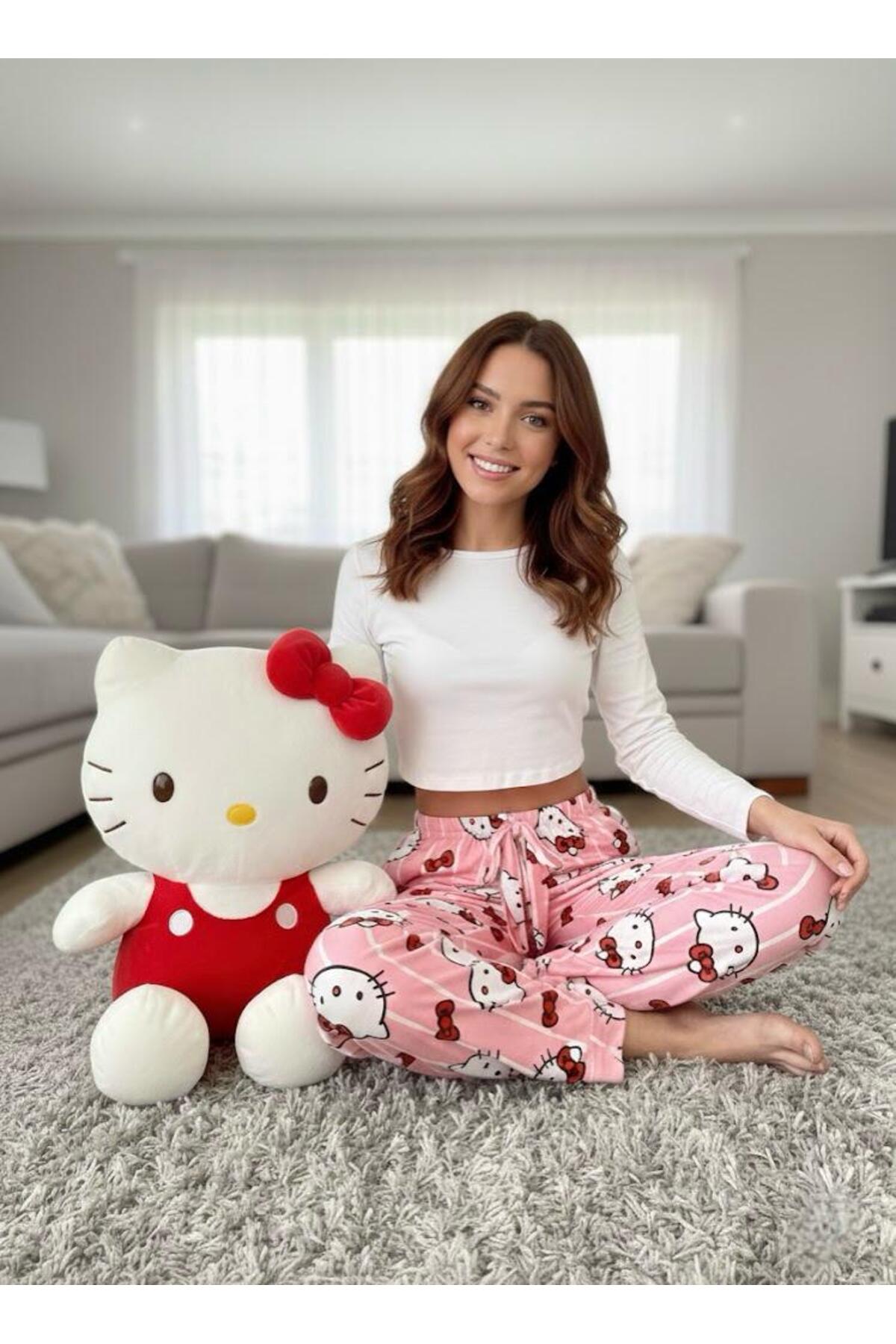 WALJA Kadın Hello Kitty Desenli Milan Kumaş Pijama Altı
