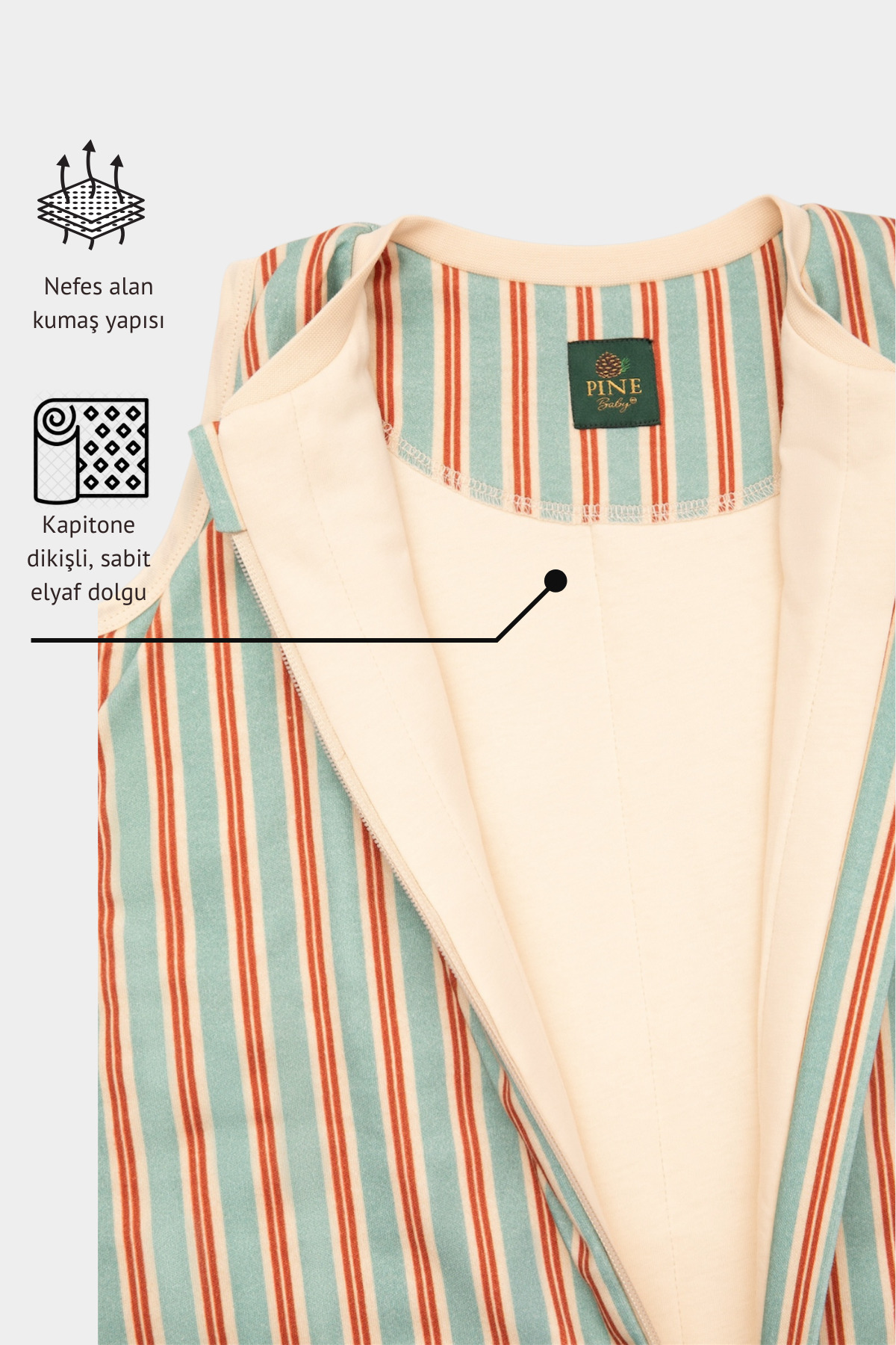 Pine Baby Home %100 Pamuk 1.0 TOG Unisex Bebek Çocuk Uyku Tulumu OEKO-TEX Sertifikalı - Retro Mint fotoğrafı 4 (önizleme)