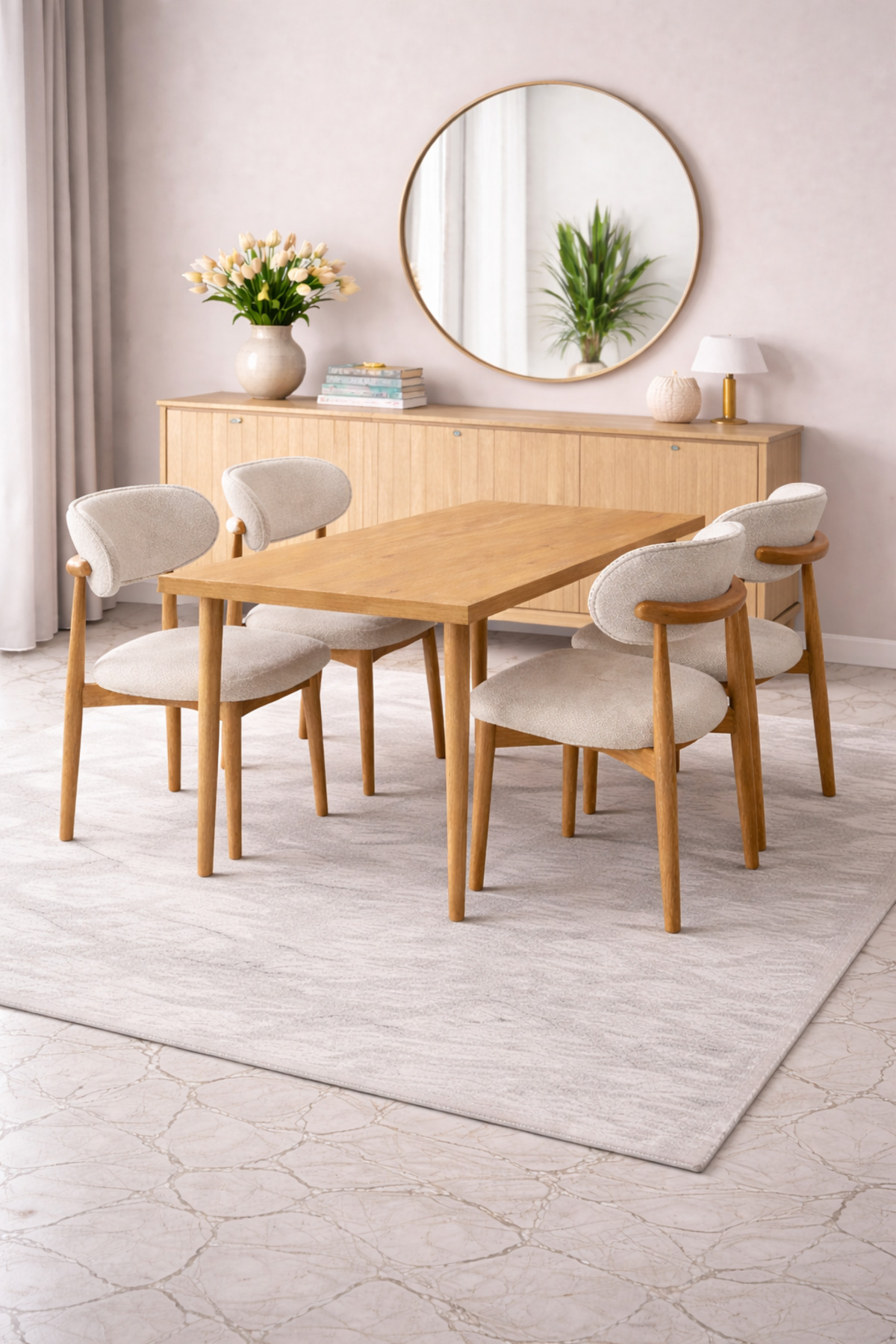 Lif Mobilya 4 Kişilik Polo Sandalye Yemek Takımı MDF Masa Doğal Ahşap Renk