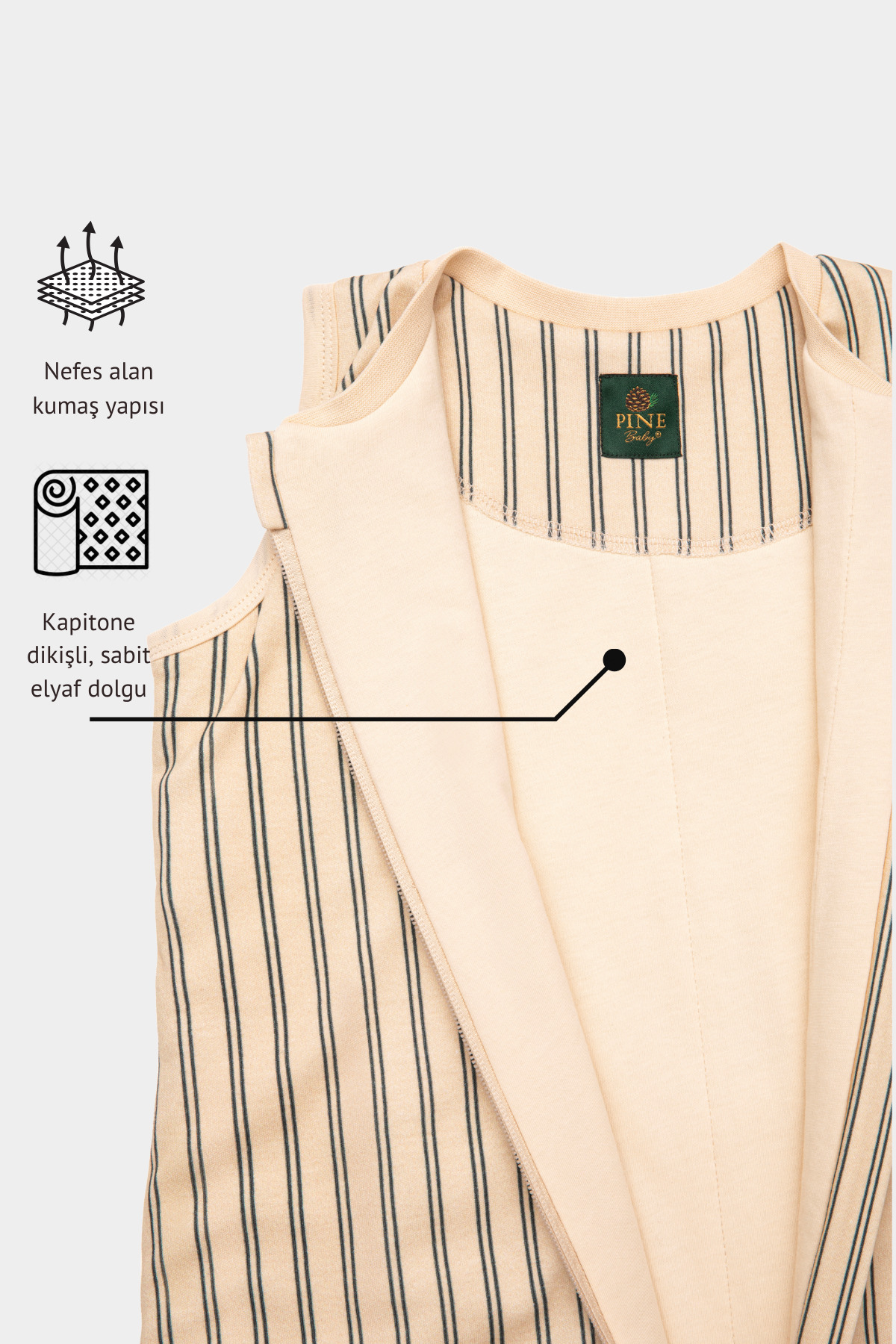 Pine Baby Home %100 Pamuk 1.0 TOG Unisex Bebek Çocuk Uyku Tulumu OEKO-TEX Sertifikalı - Heritage Sand fotoğrafı 3 (önizleme)