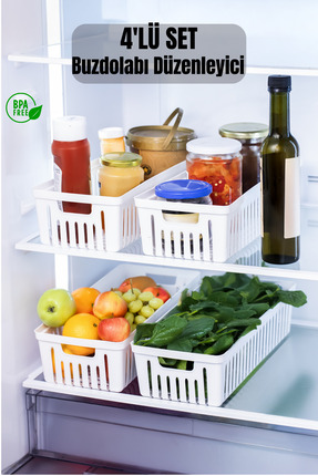Metsar Home 4 Adet Beyaz Buzdolabı Düzenleyici Dolap İçi Organizer Sebzelik, ...