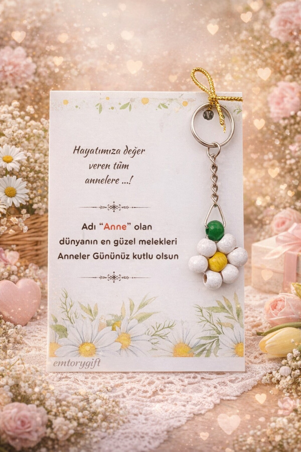 WOODEN DAISY | 10 Pieces Daisy Themed Mother's Day Daisy Keychain- Mother's Day Gift -