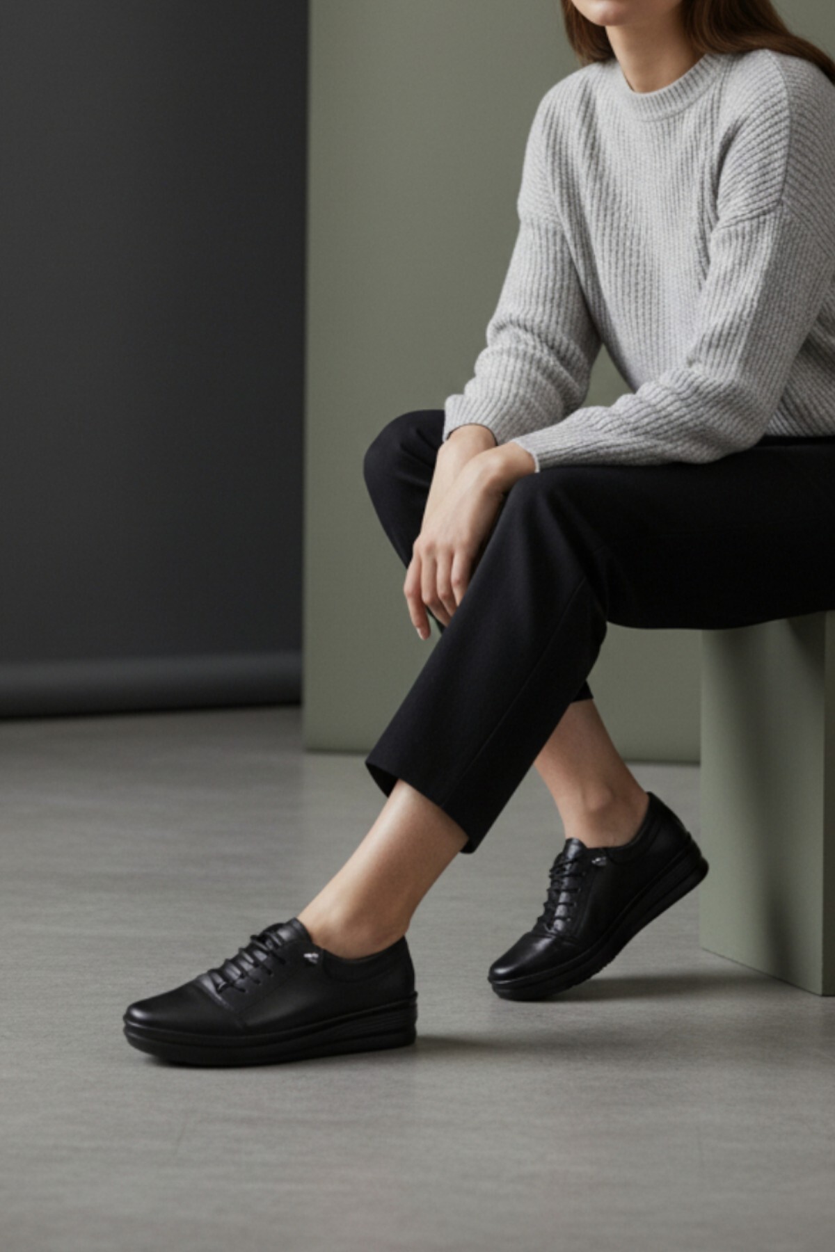 Cochines  Kadın Siyah Ortopedik Rahat Anne Spor Ayakkabı Babet Günlük Yürüyüş Ayakkabısı Bot Sneaker - Görsel 3