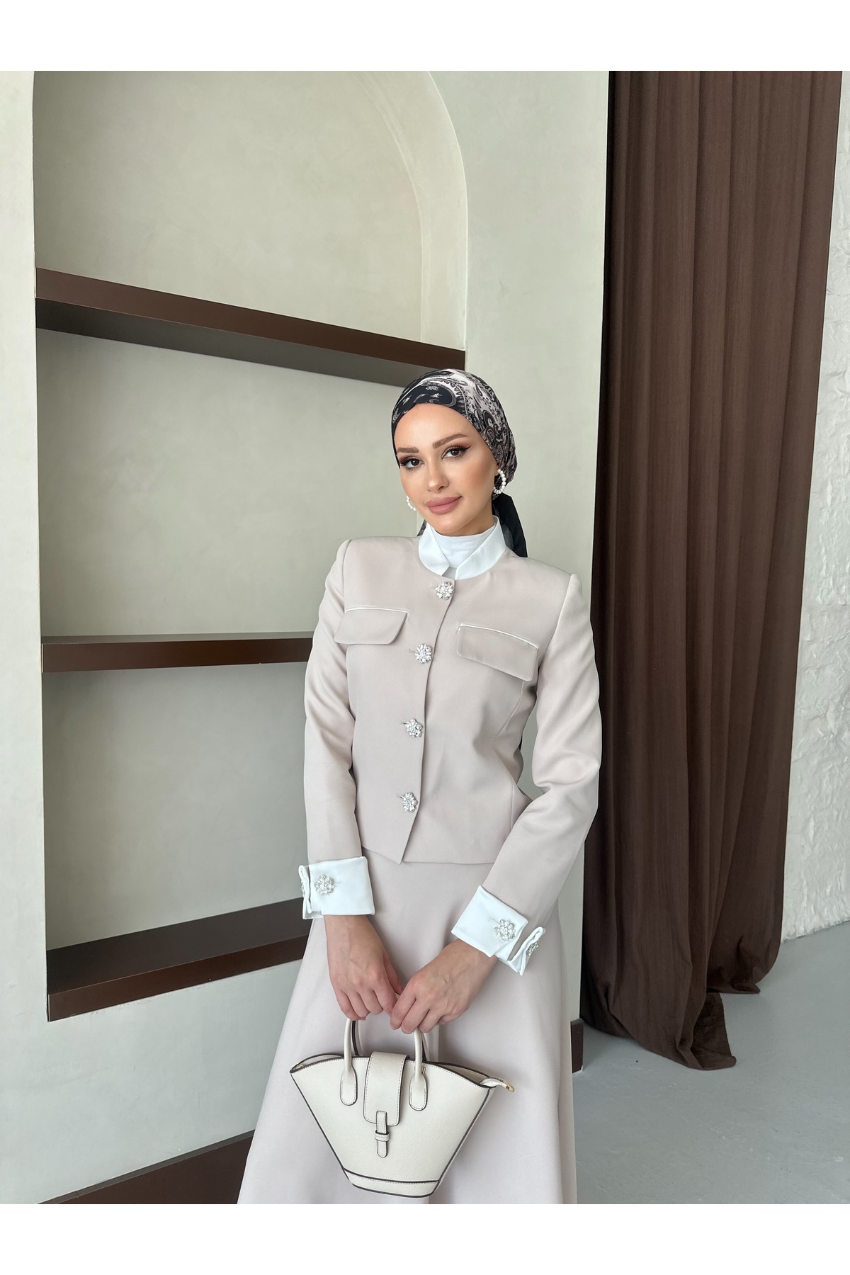 women's vintage two piece set with zircon stone detail