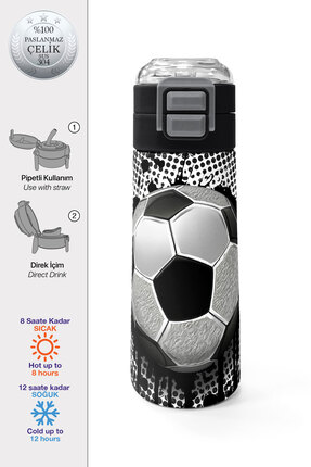 Coral High Kids Futbol Desenli Pipetli ve Direkt İçim Çelik Termos 500 ml 31816