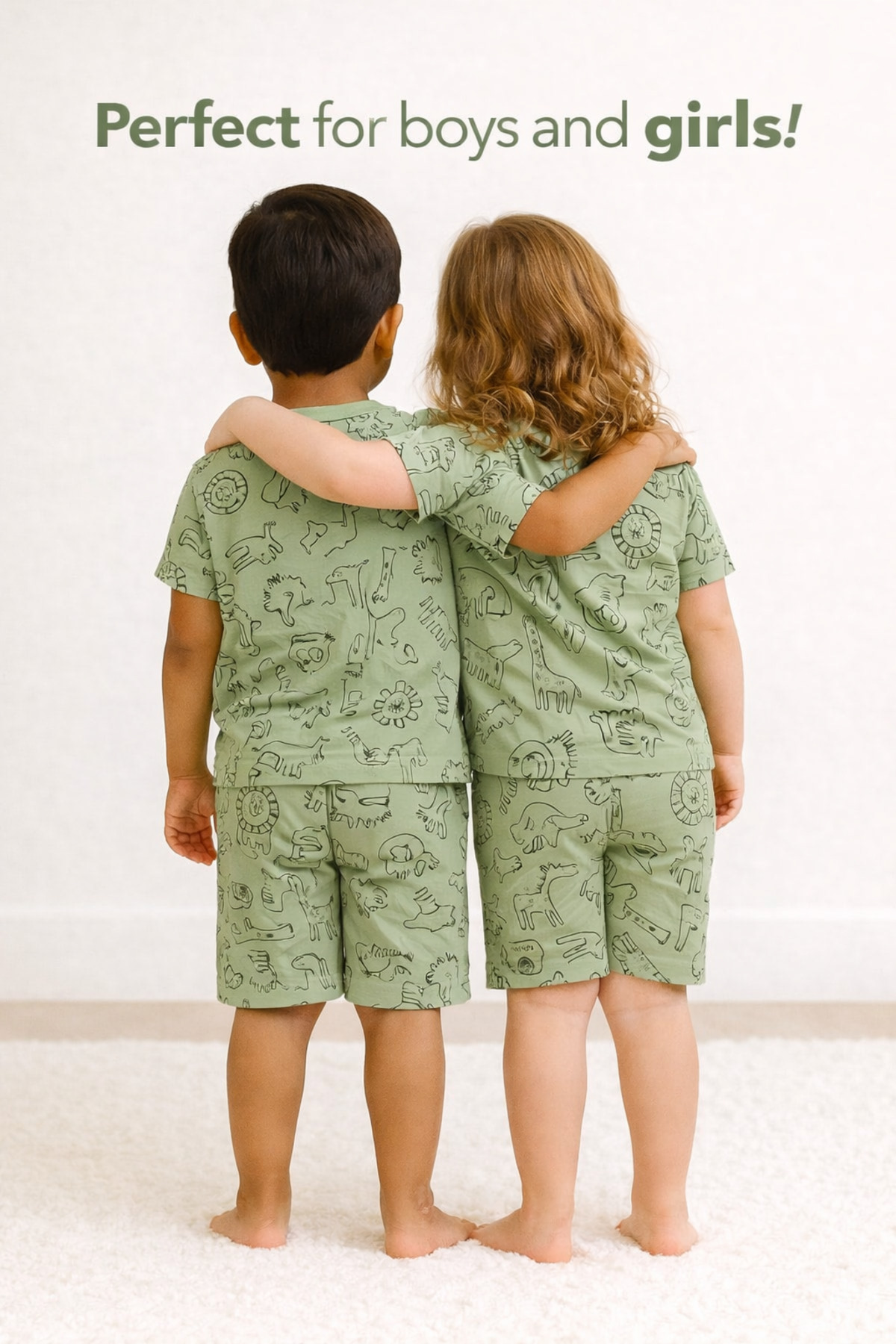 aden kids kız erkek cocuk yeil saferi baskılı yazlık pijama takımı fotoğrafı 4 (önizleme)