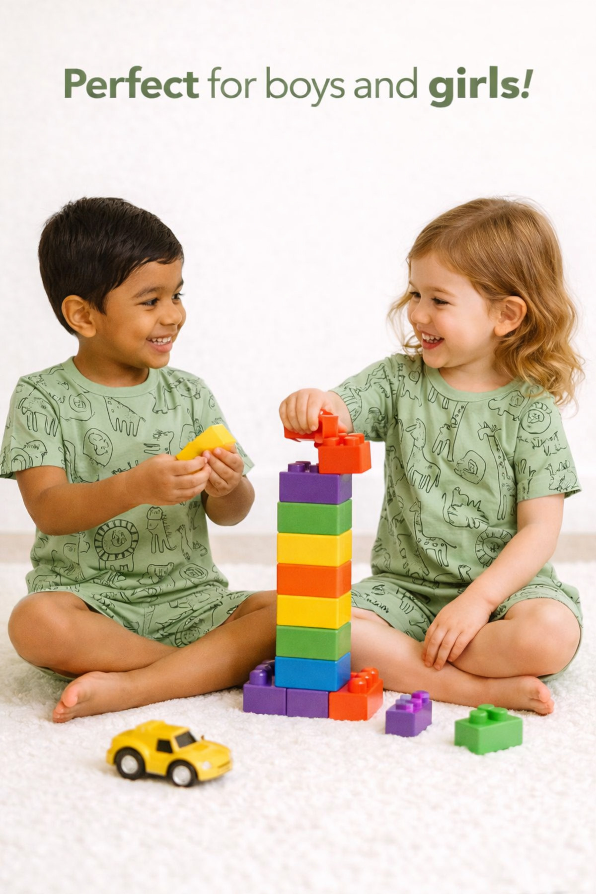 aden kids kız erkek cocuk yeil saferi baskılı yazlık pijama takımı fotoğrafı 5 (önizleme)