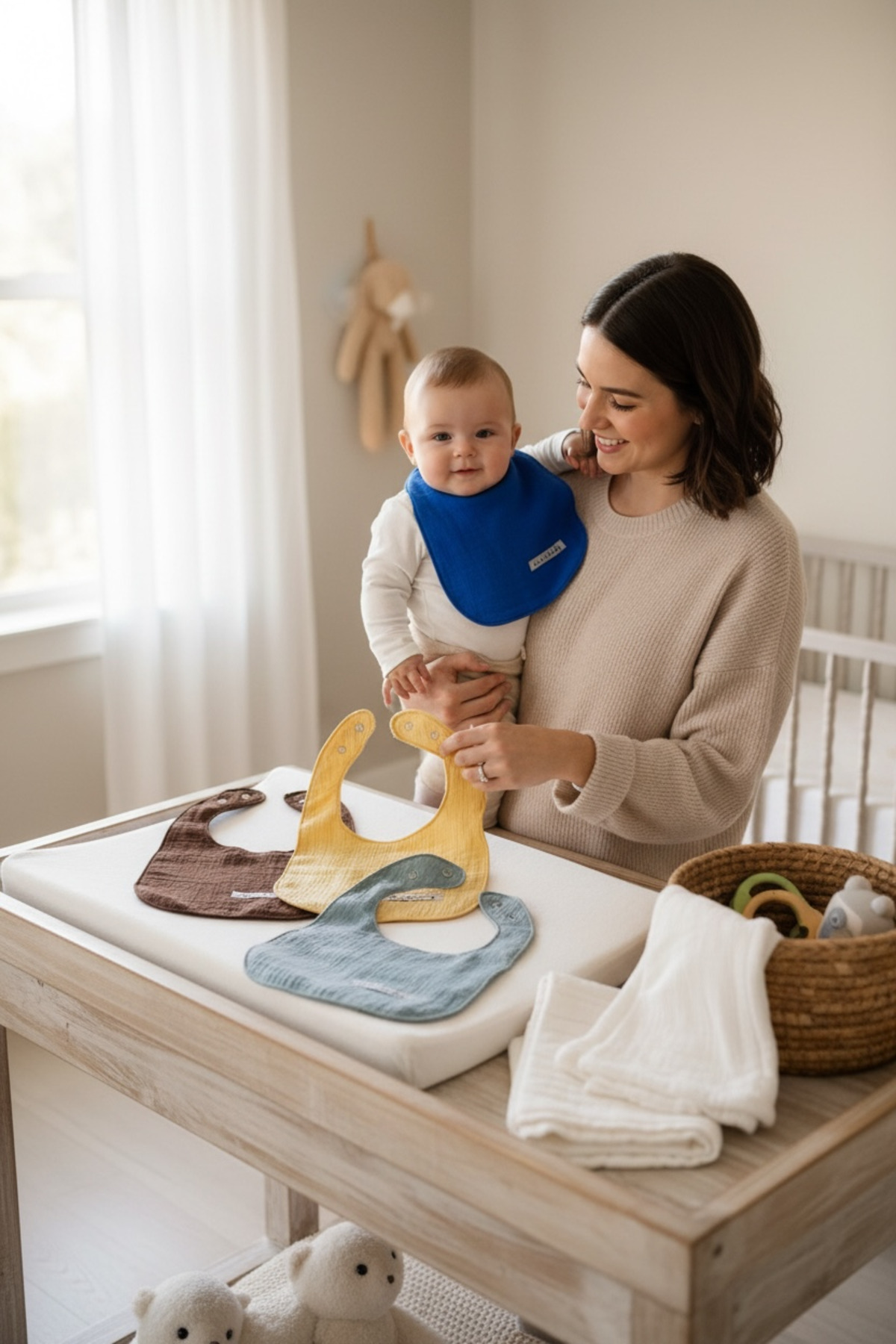 Enhitbaby 5'li Sıvı Geçirmez Çift Kat Müslin Mama Ve Salya Önlüğü, %100 Pamuk Alezli fotoğrafı 3 (önizleme)