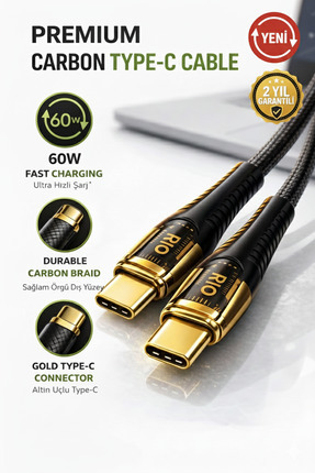 RİOTECH MOBILE 60W Type-C Type-C Hızlı Şarj Kablosu iPhone Android Uyumlu Gol...