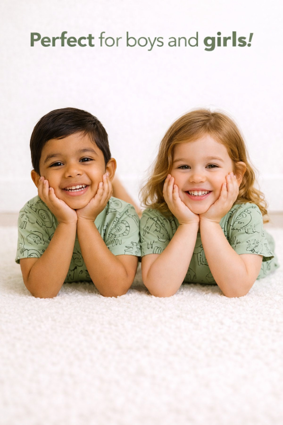 aden kids kız erkek cocuk yeil saferi baskılı yazlık pijama takımı fotoğrafı 3 (önizleme)