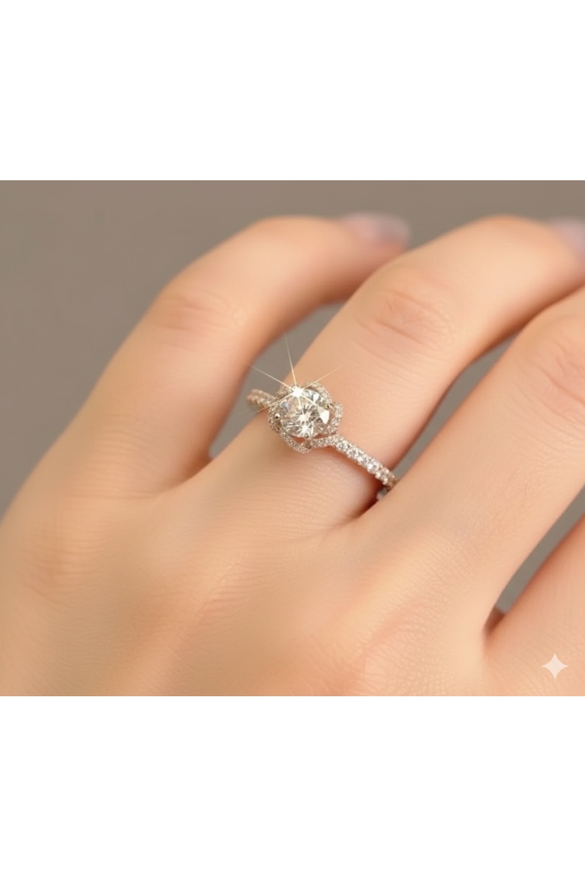 Armes Silver  GÜL MOTİFLİ TEKTAŞ YÜZÜK 925 ayar gümüş - Görsel 7