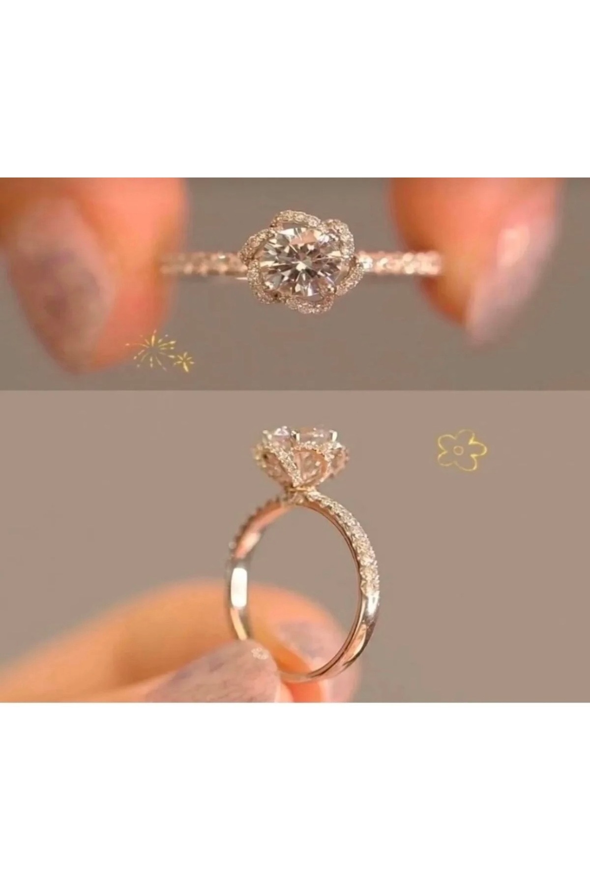 Armes Silver  GÜL MOTİFLİ TEKTAŞ YÜZÜK 925 ayar gümüş - Görsel 8