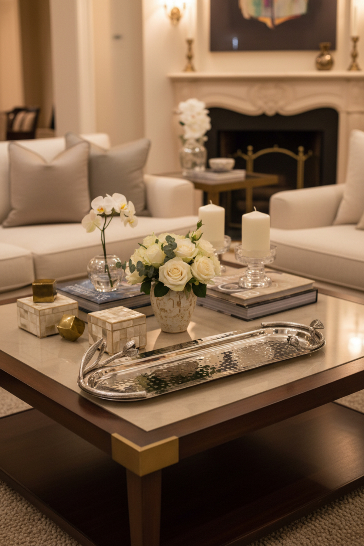 Cornella Floral Dekoratif Elips Sunum Tabağı Silver Büyük