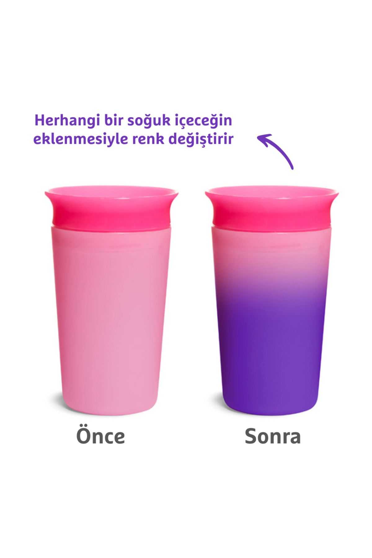 Munchkin Mucize 360° Renk Değiştiren Bardak – 266 ml, 12 Ay+, BPA İçermez, Pembe fotoğrafı 2 (önizleme)