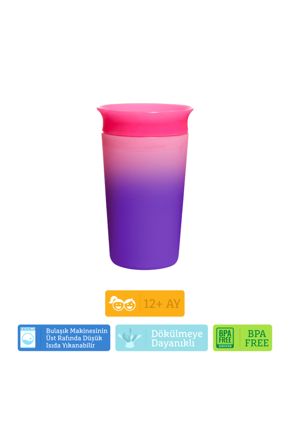 Munchkin Mucize 360° Renk Değiştiren Bardak – 266 ml, 12 Ay+, BPA İçermez, Pembe fotoğrafı 5 (önizleme)
