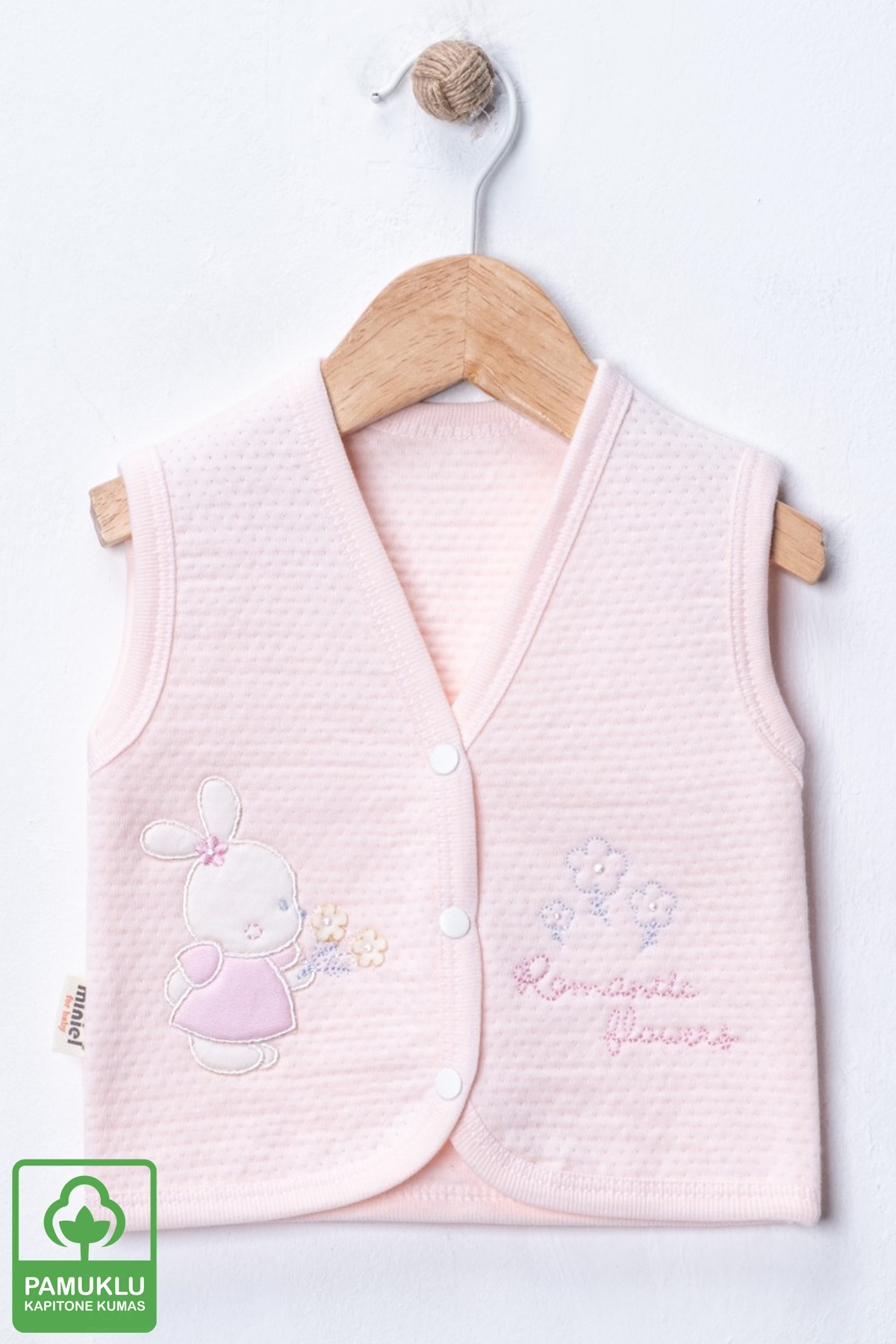 Miniel Kız Bebek Çiçekli Ayıcık Nakışlı Organik Pamuklu 3-6-9 Ay 2li Kapitone Bebek Yelek fotoğrafı 2 (önizleme)