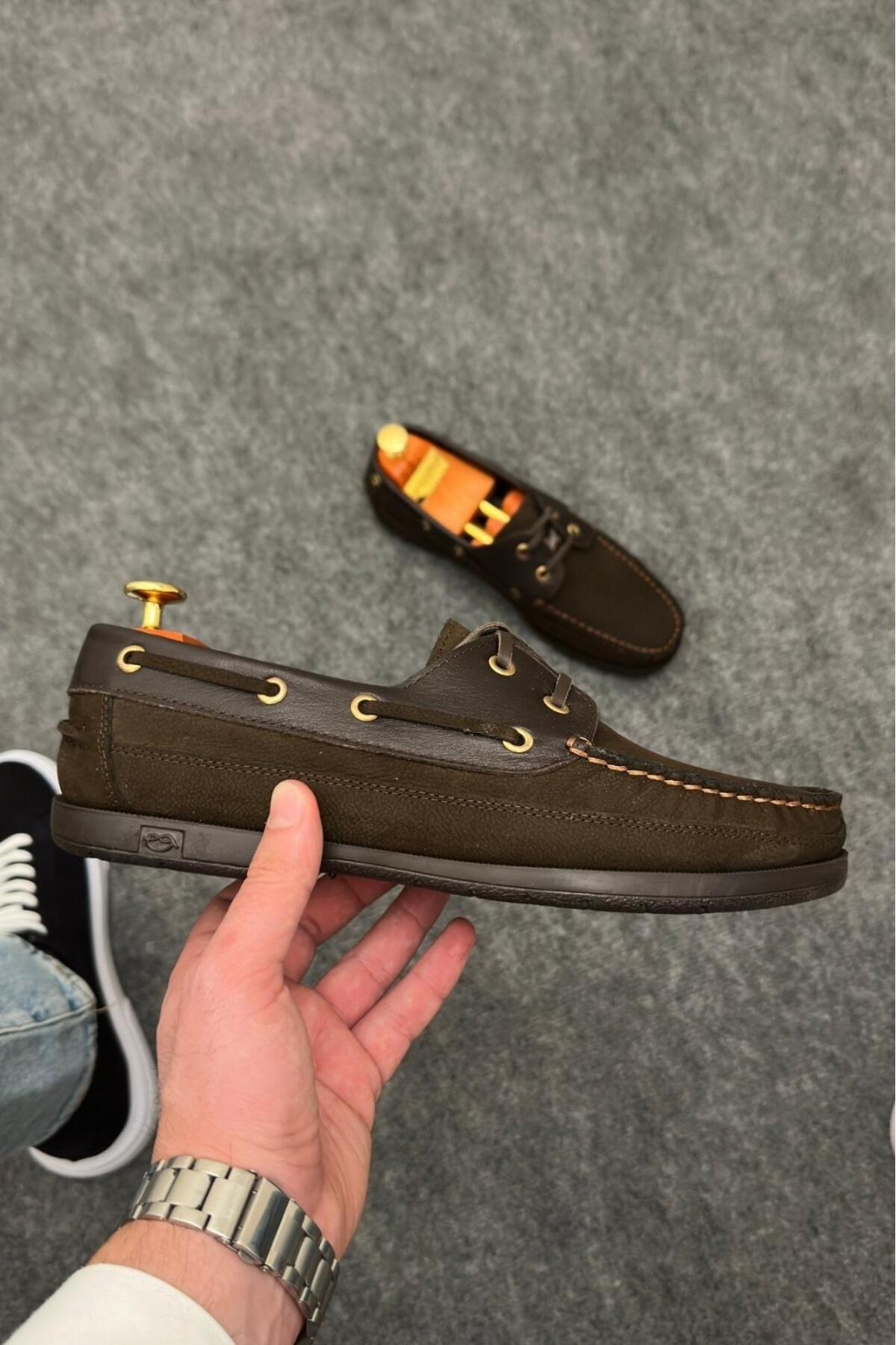 Greyybull Shoes kahve nubuk kahve deri -nubuk deri kokulu taban yazlık loafer ayakkabı görsel 3