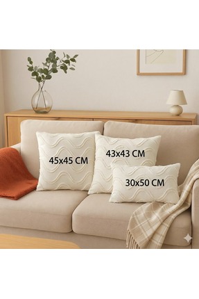 BH BABY HOME 2 Adet 45x45 cm - 43x43 cm - 30x50 cm Dalga Desenli Dekoratif Kı...